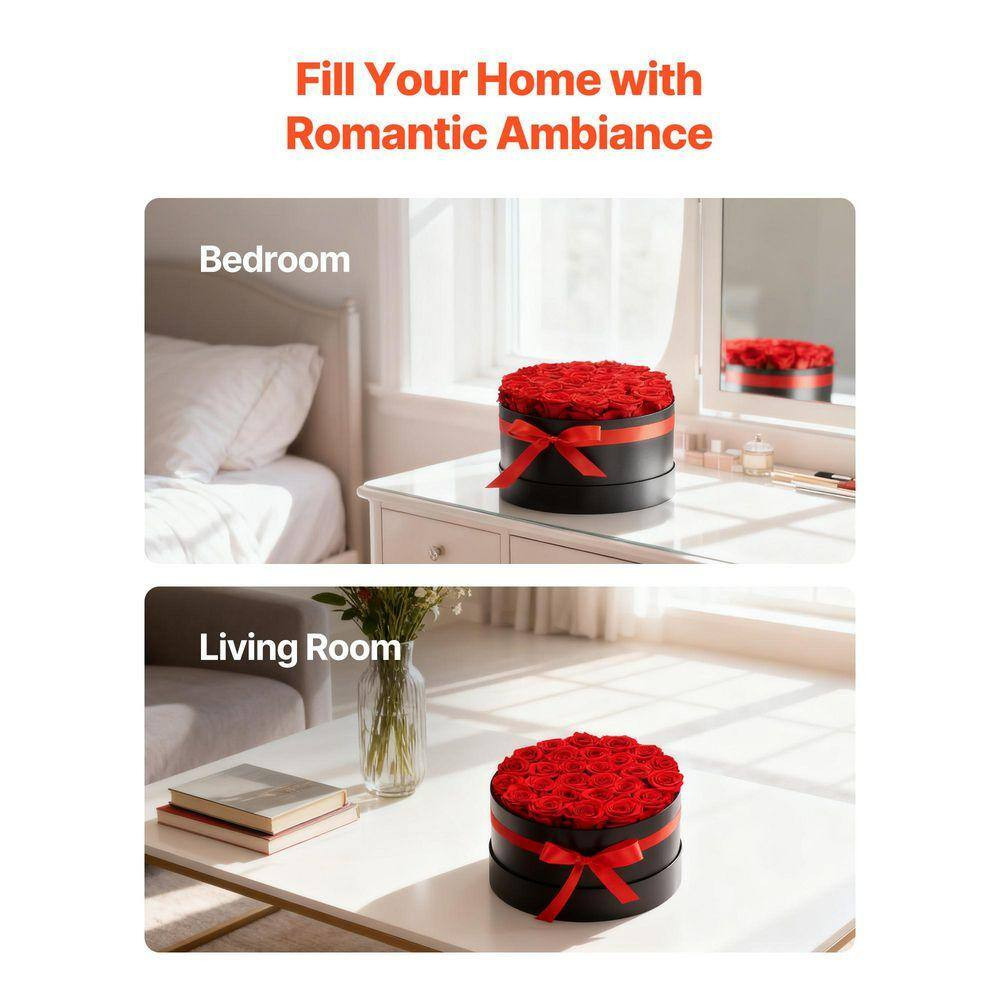 27 Preserved Roses in a Box, 5.51 In. Red Indoor Artificial Rose in Black Basket