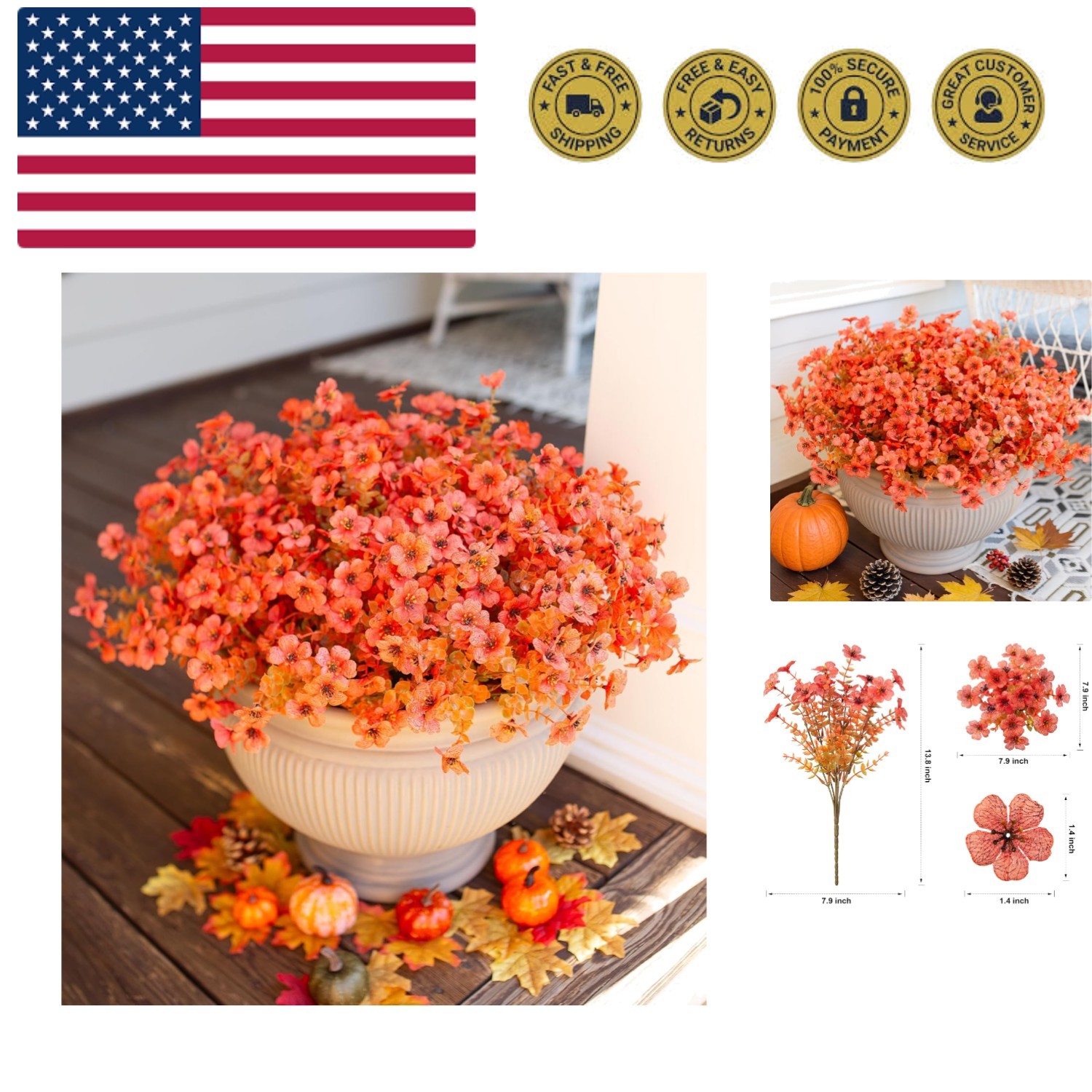 Artificial Fall Flowers Faux Mums for Outdoor Indoor Garden Home Decoration, …