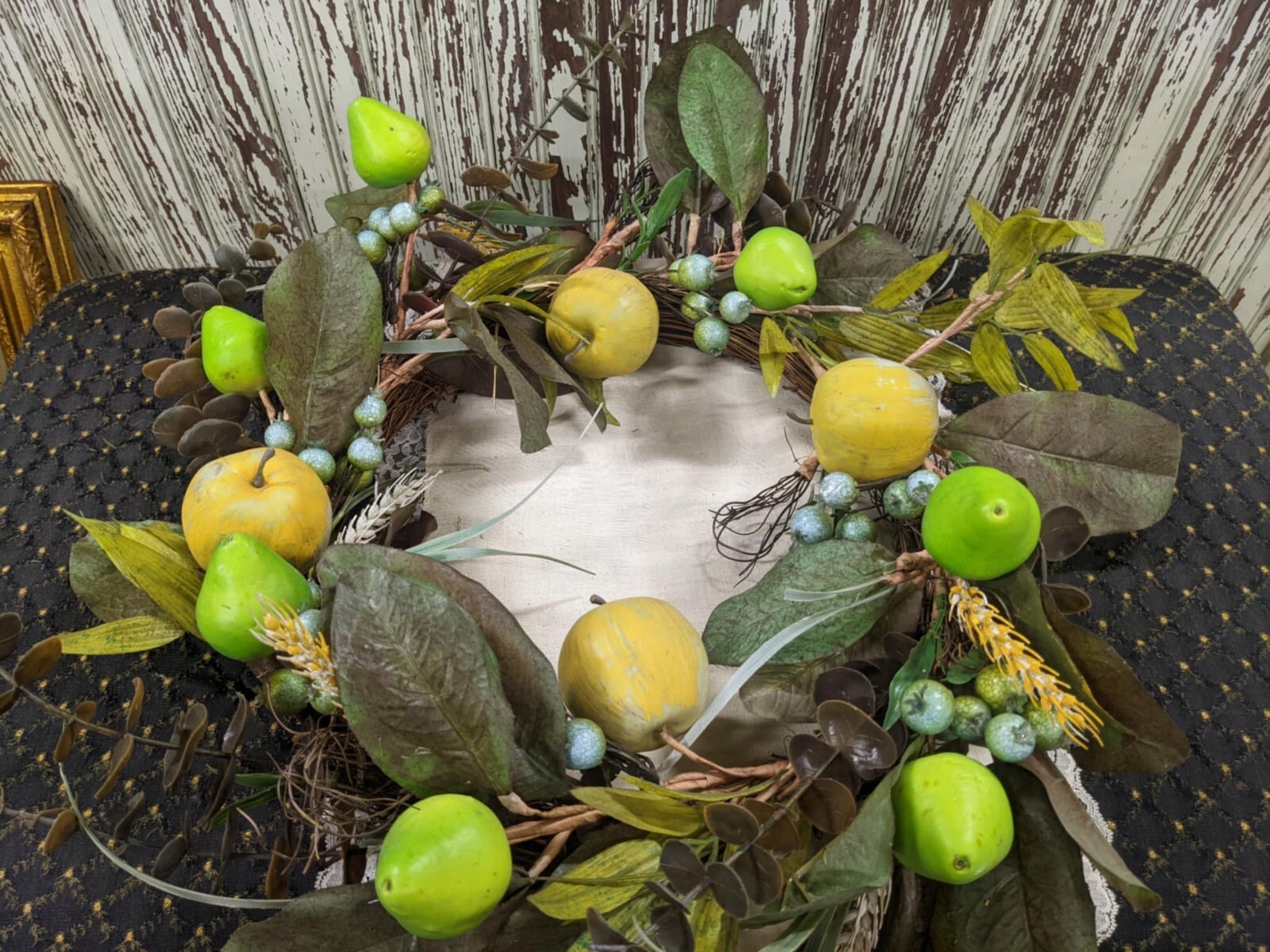Artificial Greenery Apple and Pear with Berries Spring Wreath for Front Door