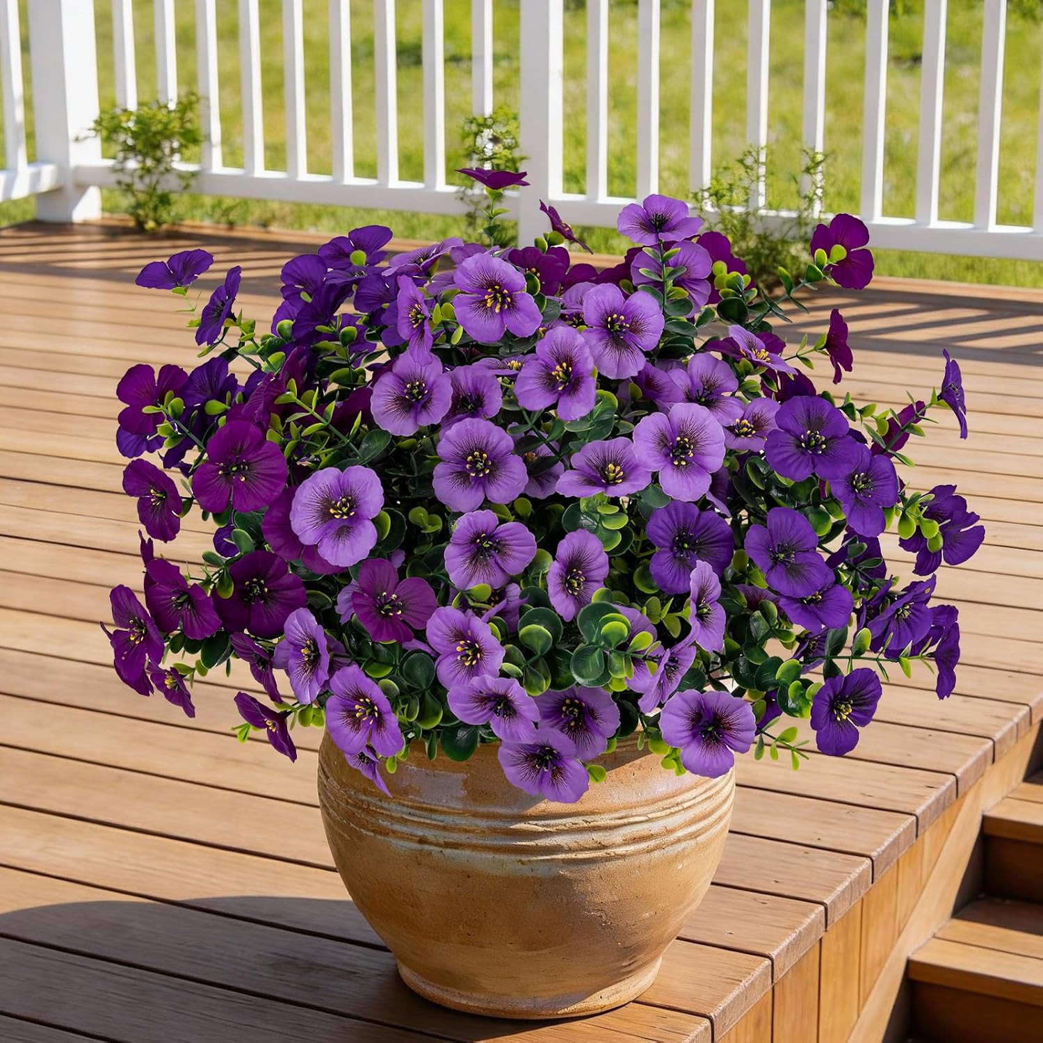 17 Inch Artificial Faux Pansy Flowers for Outdoor,Fake Pansies Flowers with Euca