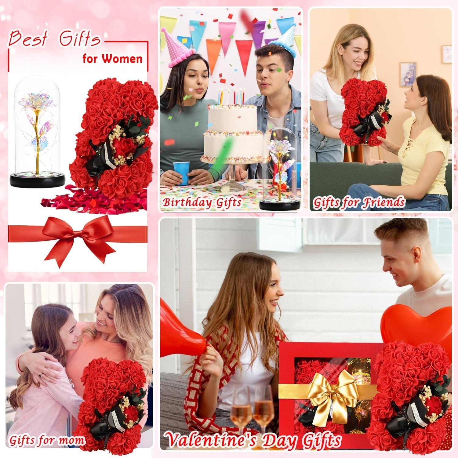 Unique Rose Teddy Bear Gift with Colorful Light for Valentines and Mothers Day