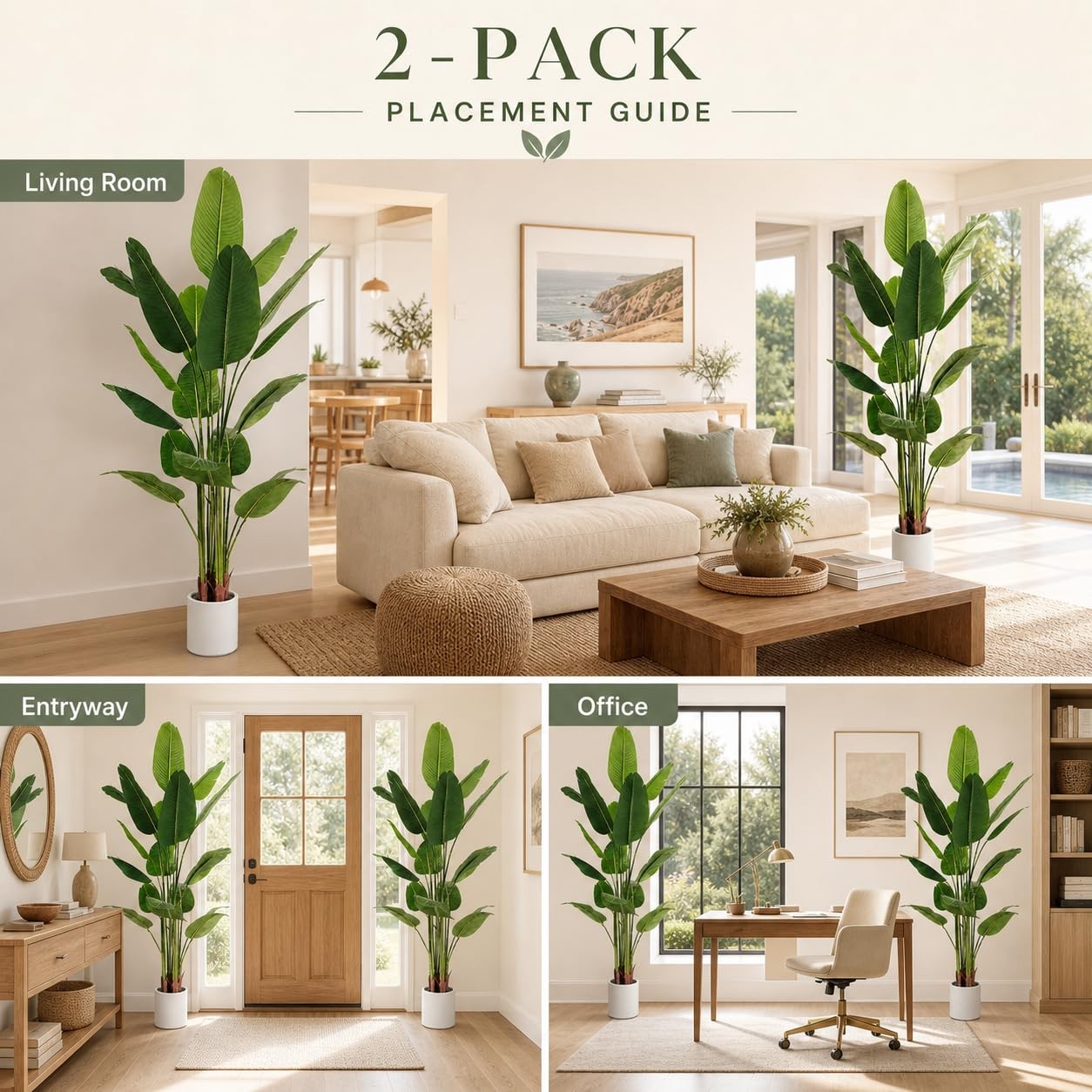 Bird of Paradise Artificial Plant 6 ft Tall Faux Banana Leaf Tree, 2 Pack