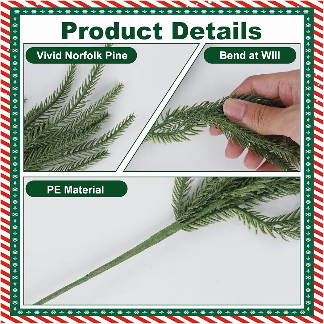 18” Norfolk Pine Stems – 16 Pack Real Touch Artificial Greenery Stems for Vase