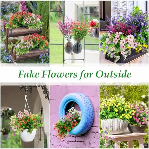 Bundles Realistic Artificial Flowers for Outdoors, UV Resistant No Fade Fake 20