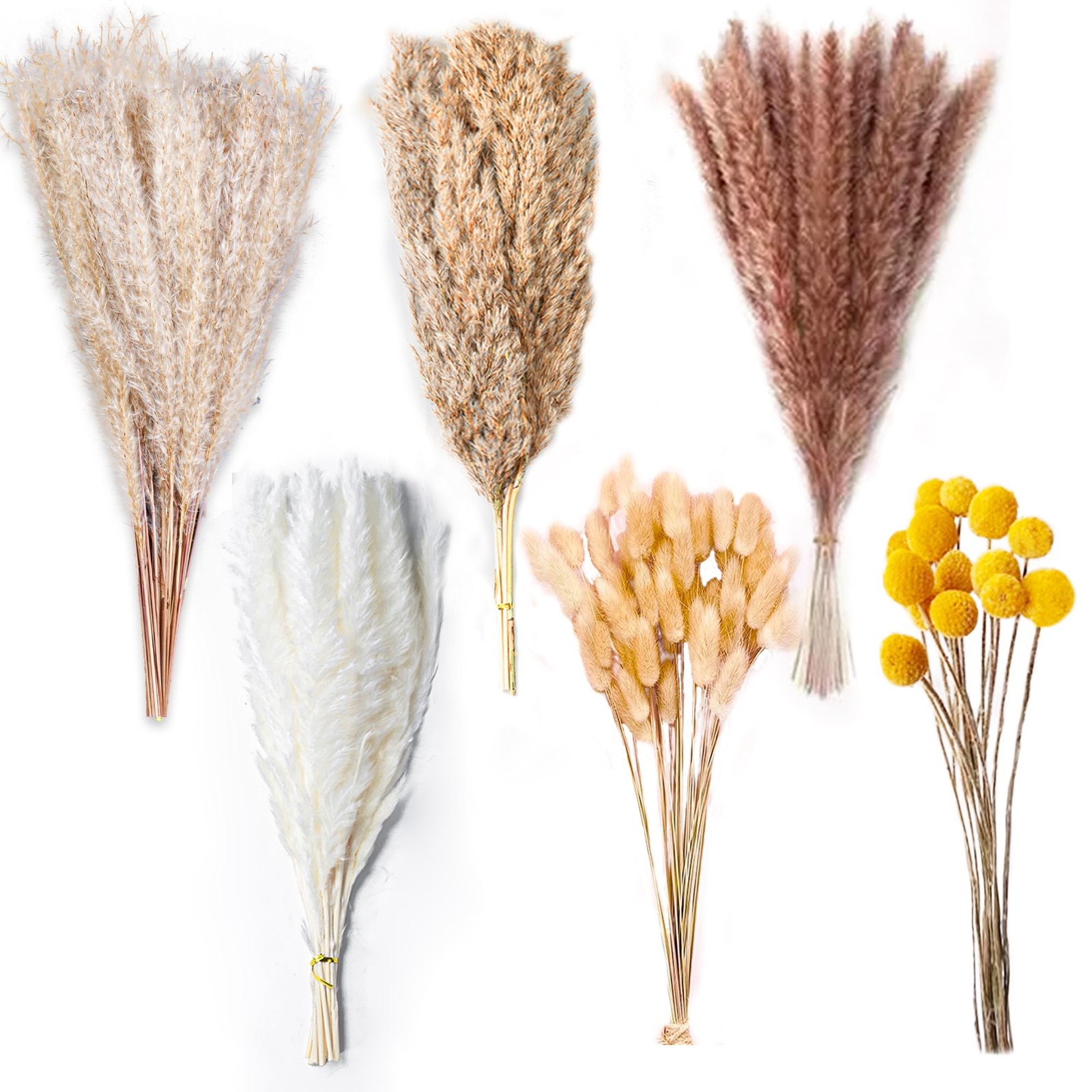 100PCS Natural Dried Pampas Grass Decor – 17.5″ Fluffy Pampas Grass Bouquet -…