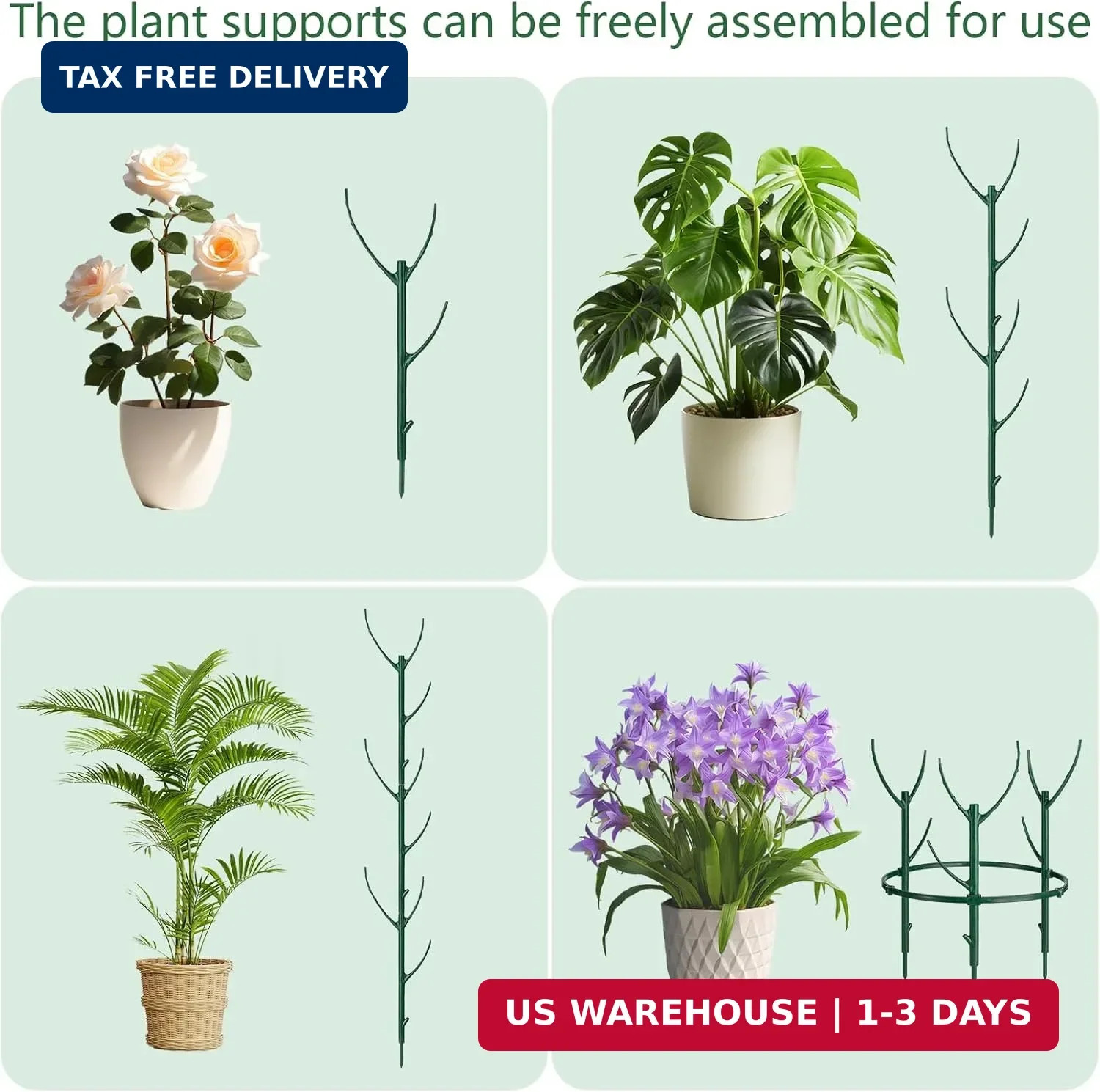 12 Pack Plant Support Stake Half Round Plant Support for Indoor Plants, Stackabl