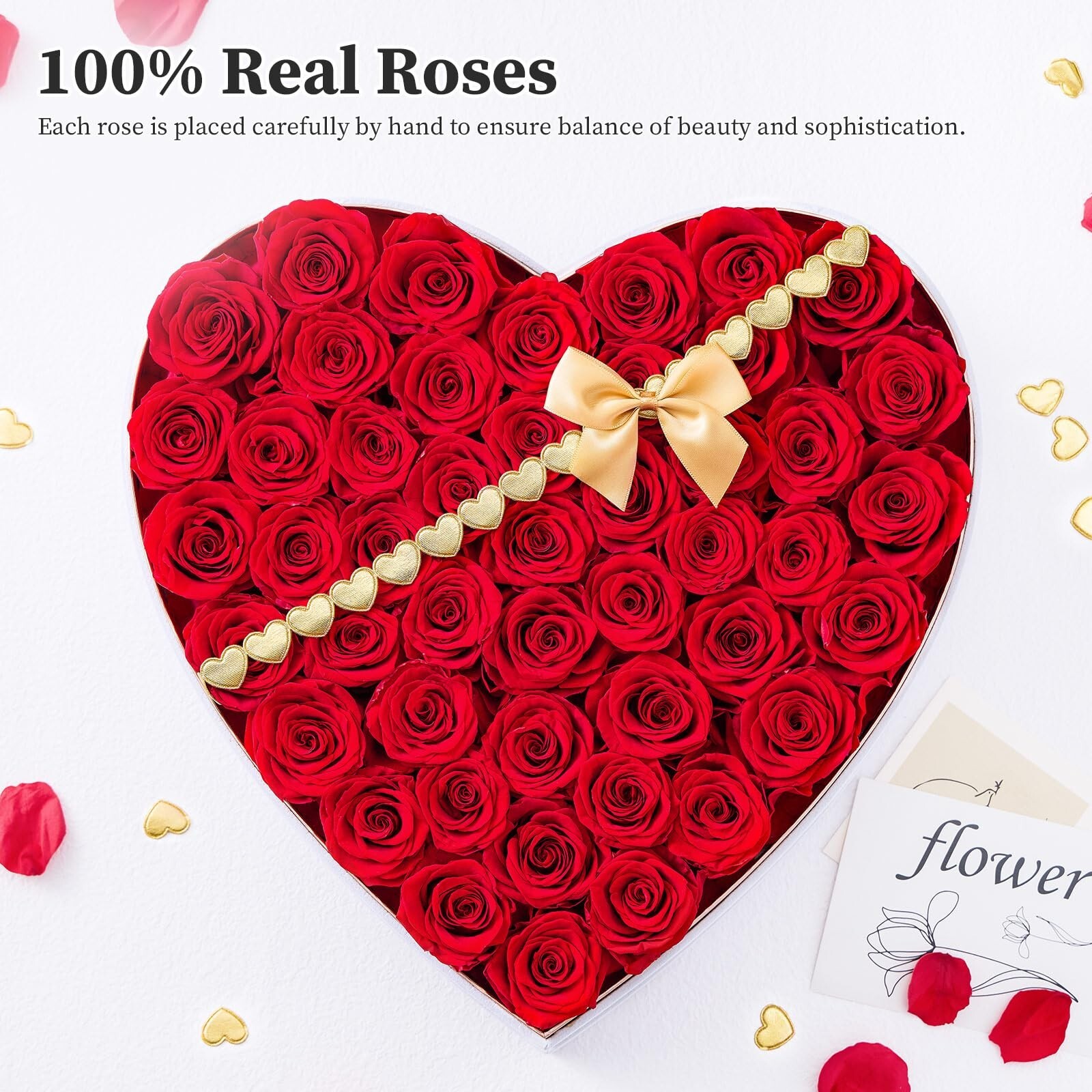47-Piece Flowers Forever in Heart Shape Box, Preserved Roses Flowers Gifts fo…