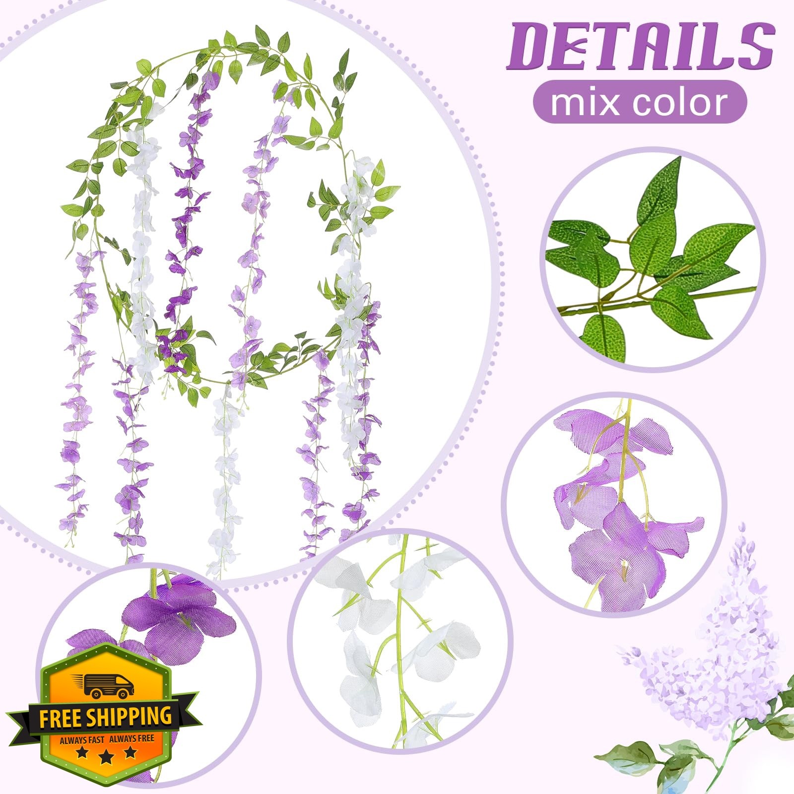 Thiccywoov Wisteria Garland 12pcs Purple Light Purple White