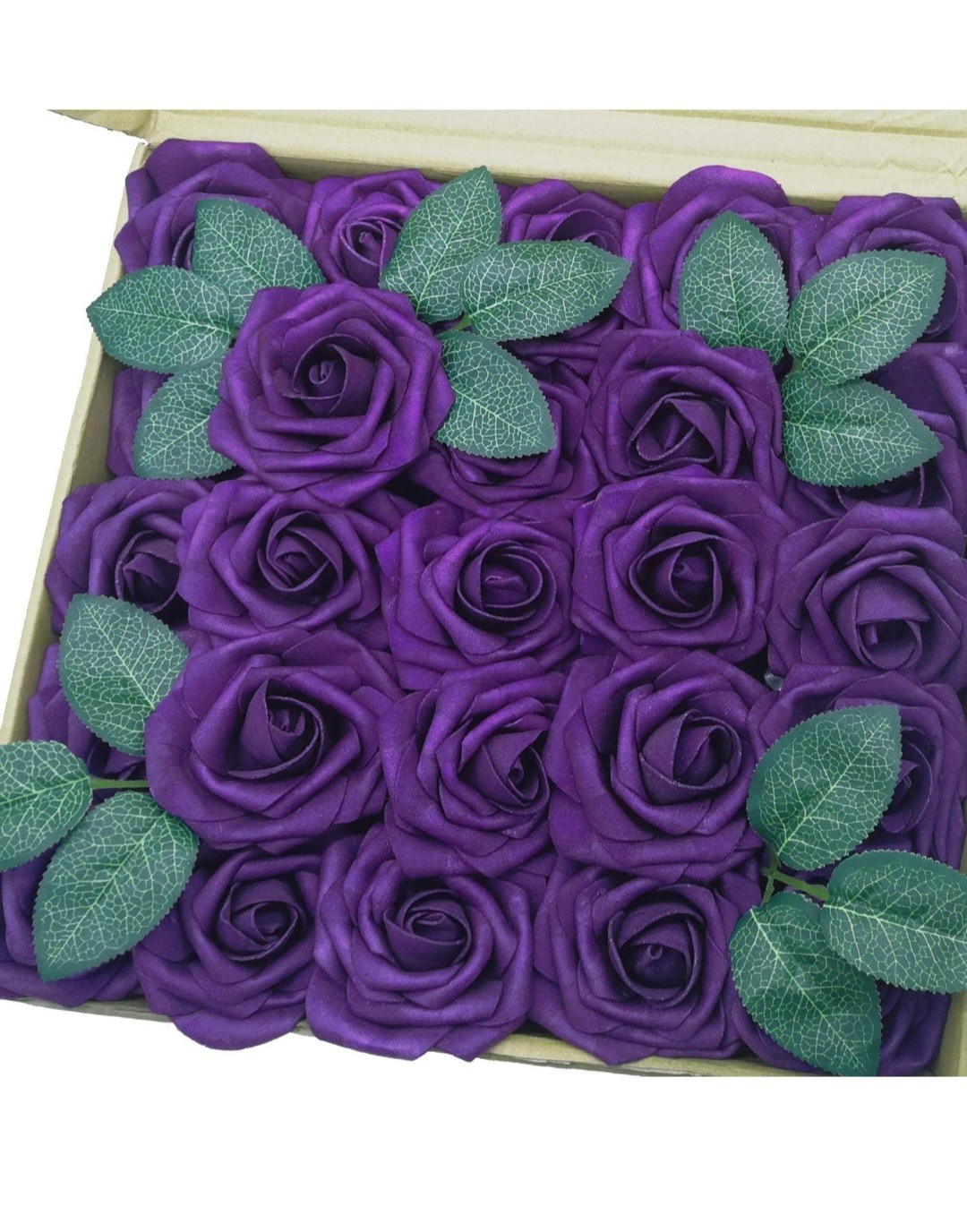 Artificial Purple Rose Flower Box Arrangement with Green Leaves Wall Decor