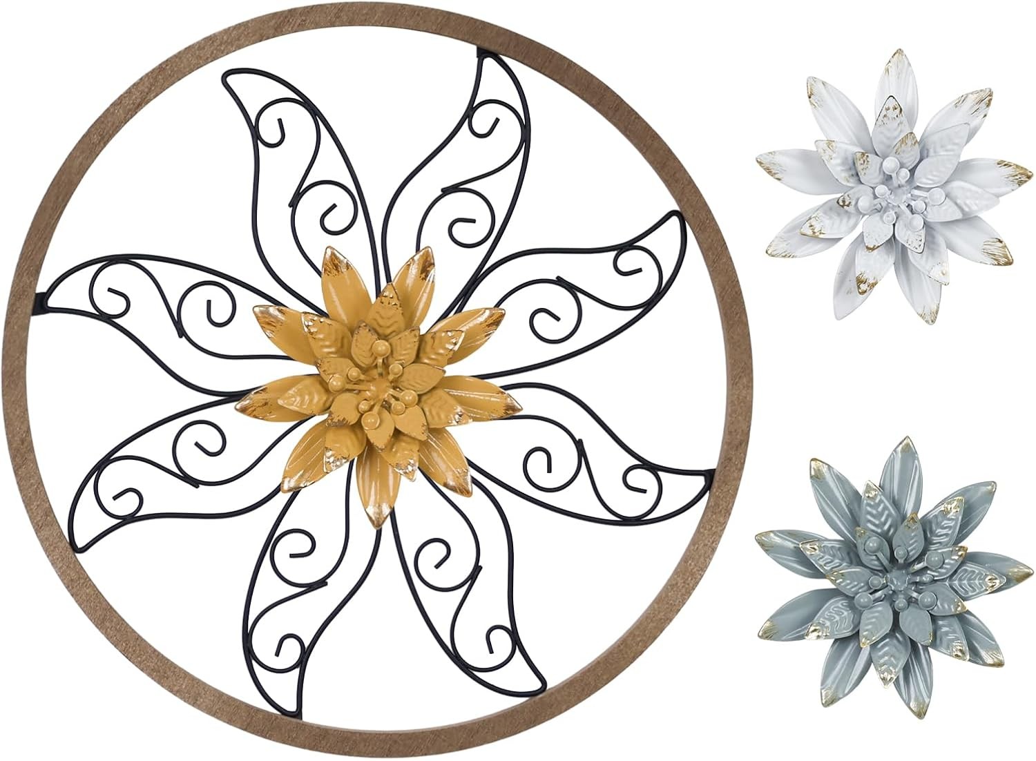 Interchangeable Flower Wall Decor hogardeck 11″ Metal Wood Floral Art