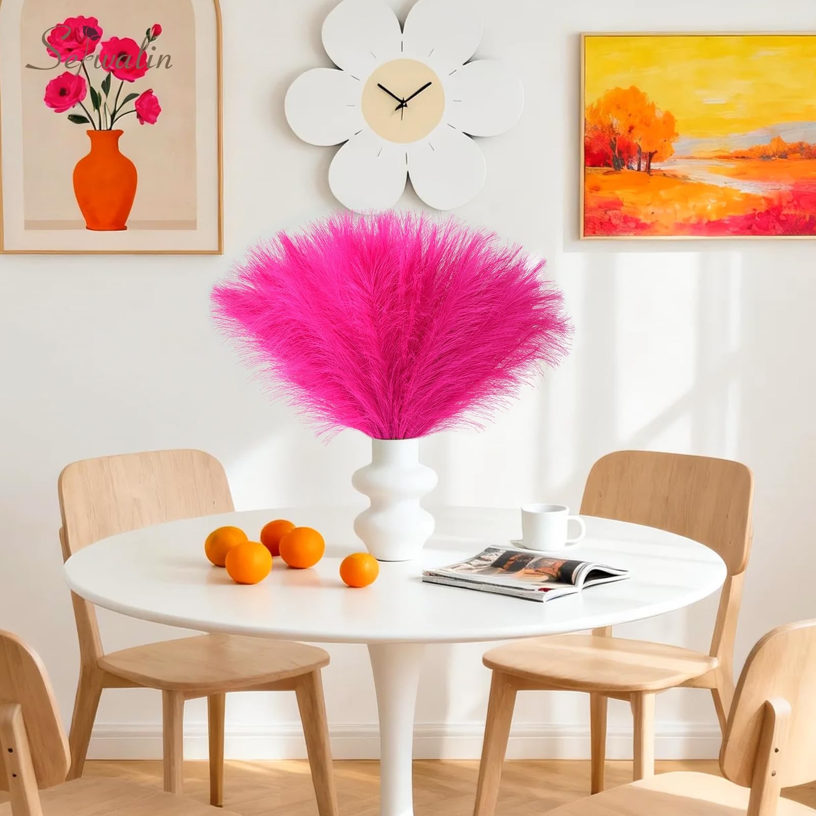 60Pcs Hot Pink Pampas Grass Decor, 17.7” Faux Pampas Grass, Artificial Pampa…