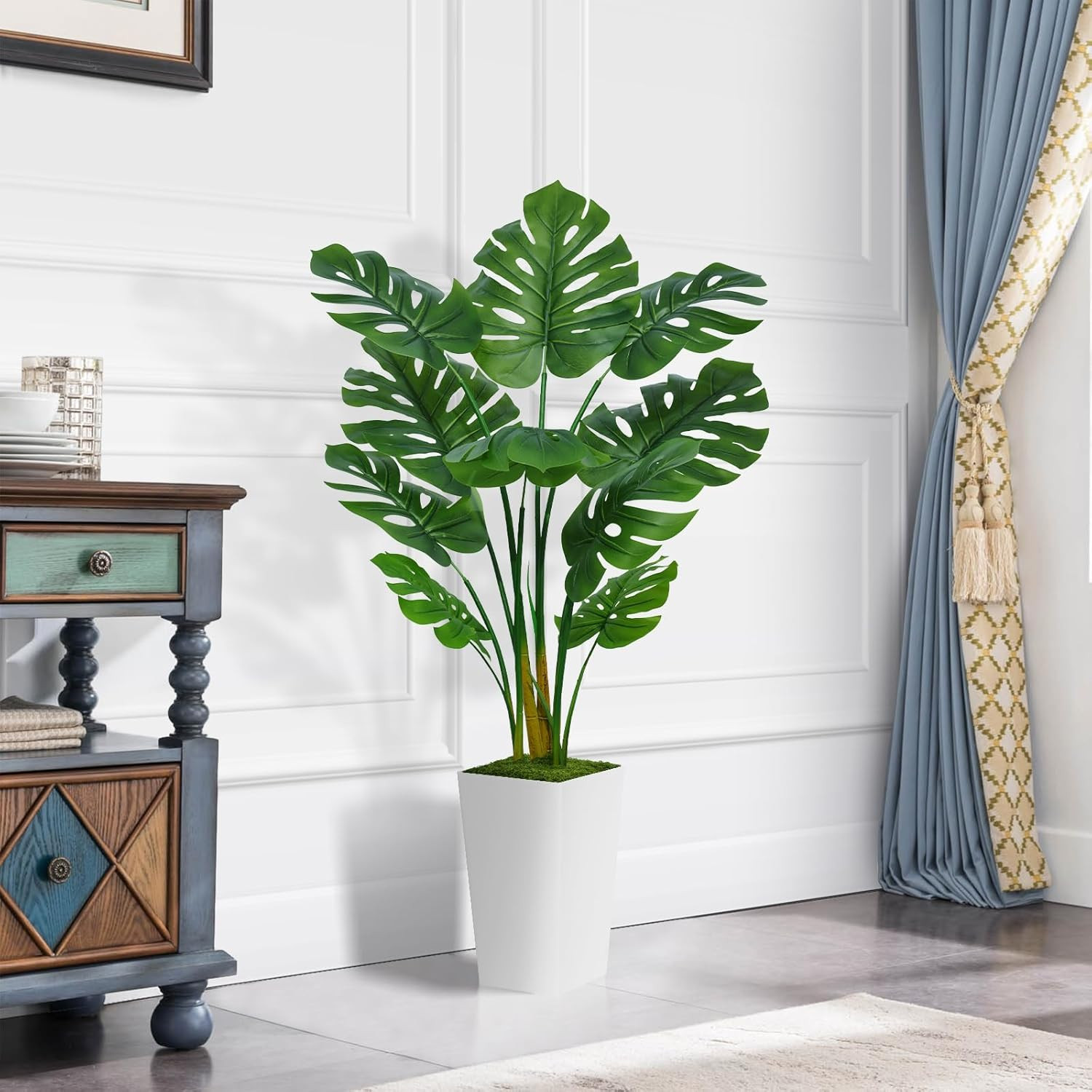 Artificial Monstera Deliciosa Plant 5FT – Faux Tropical Palm Tree with White Tal