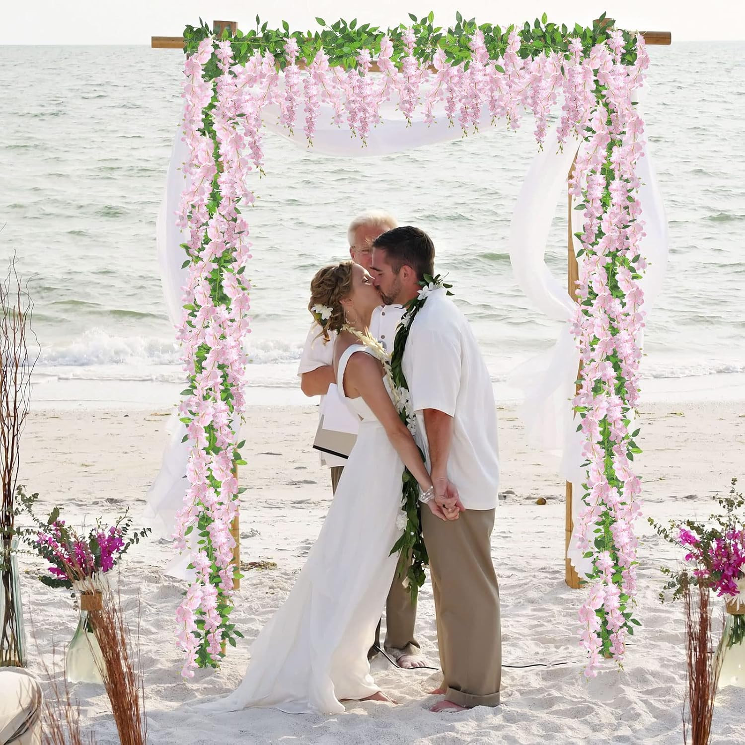 10Pcs 7.2 Ft/Piece Artificial Wisteria Garland Silk Fake Pink Wisteria Flowers H