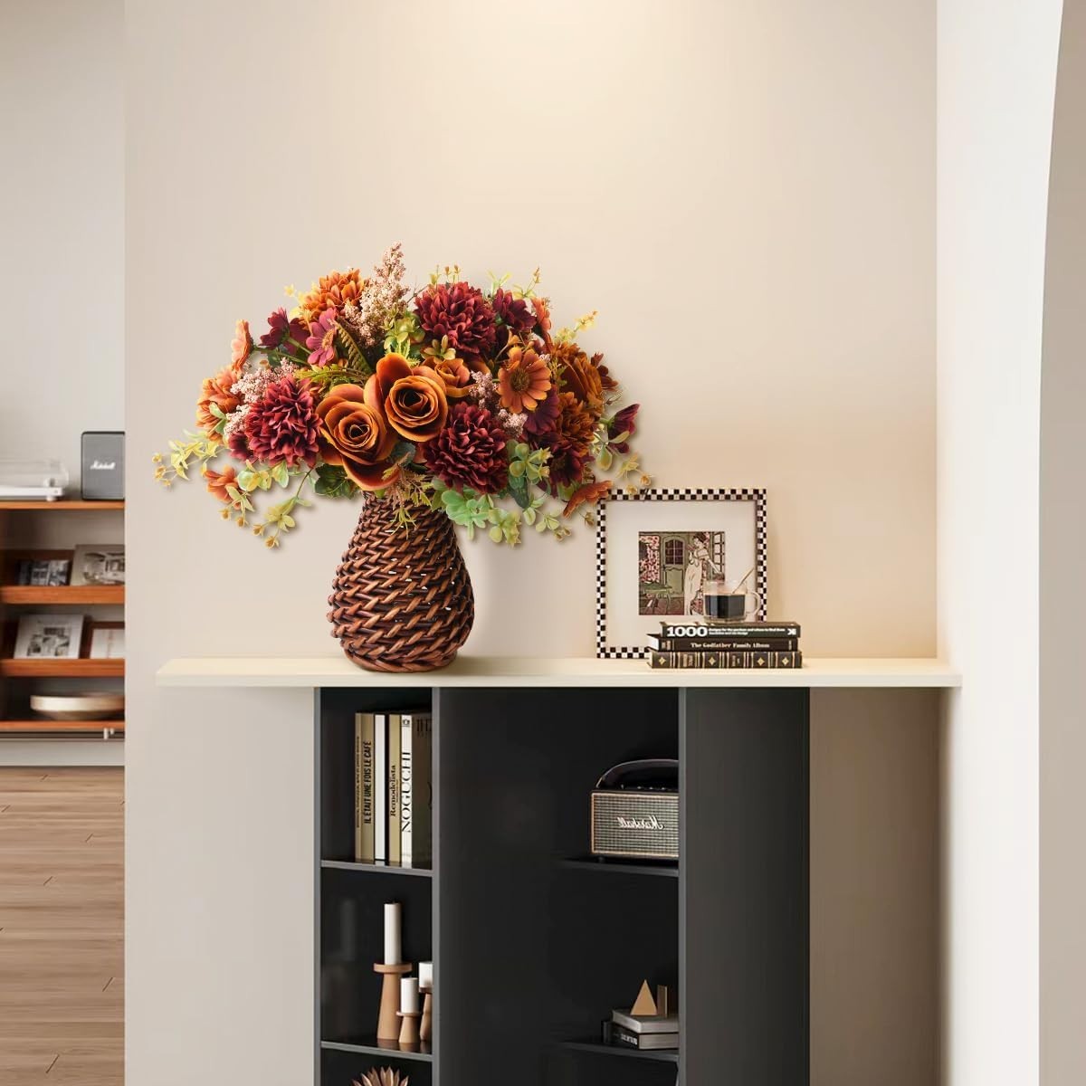 Artificial Flowers with Vase for Decorations,Faux Flower Arrangement in Vase,…