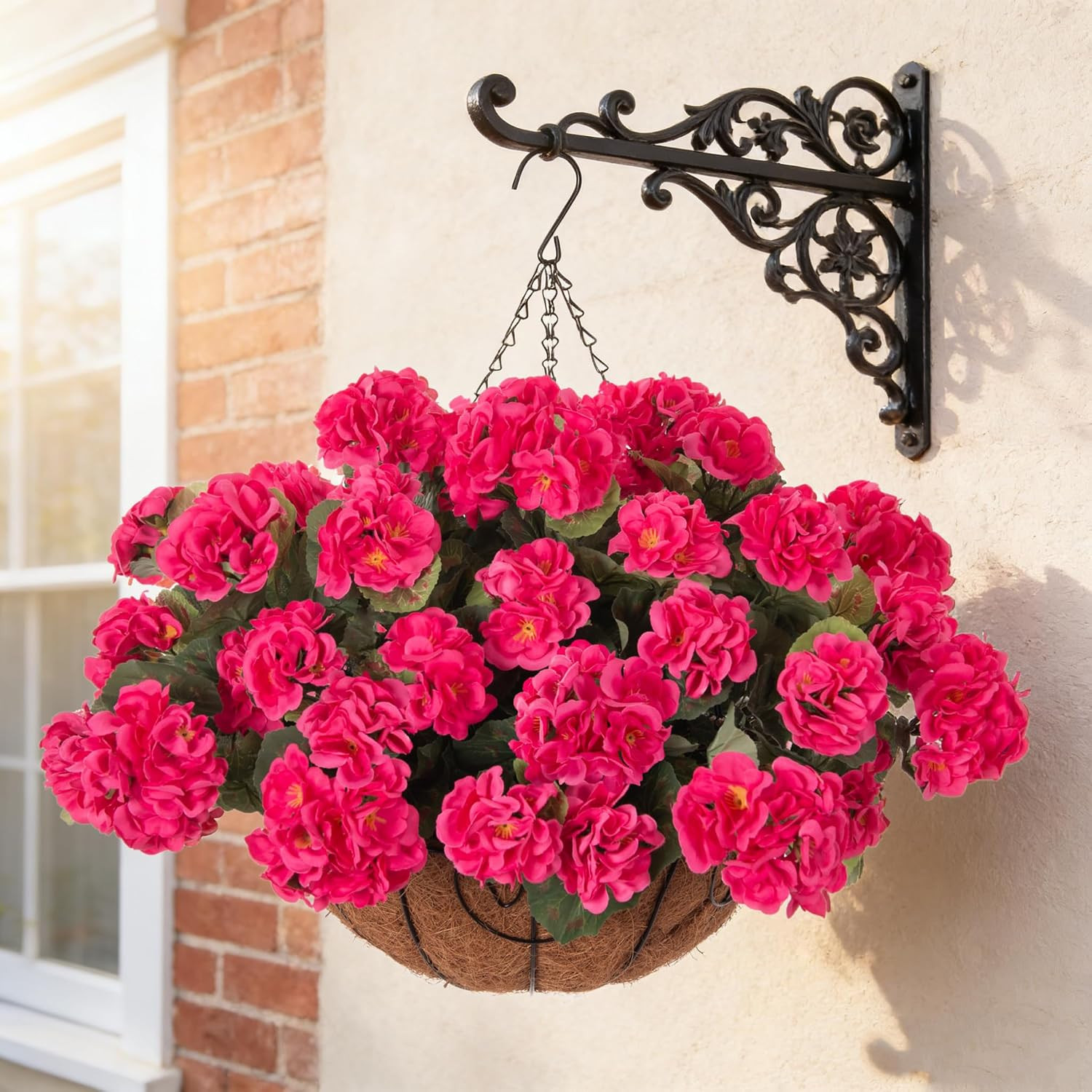 UV Resistant Artificial Geraniums Hanging Basket for Outdoor Decoration