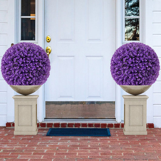 17.5 Inch 2 Pack Faux Eucalyptus Decorative Balls with 7 Layers Leaves-Purple –