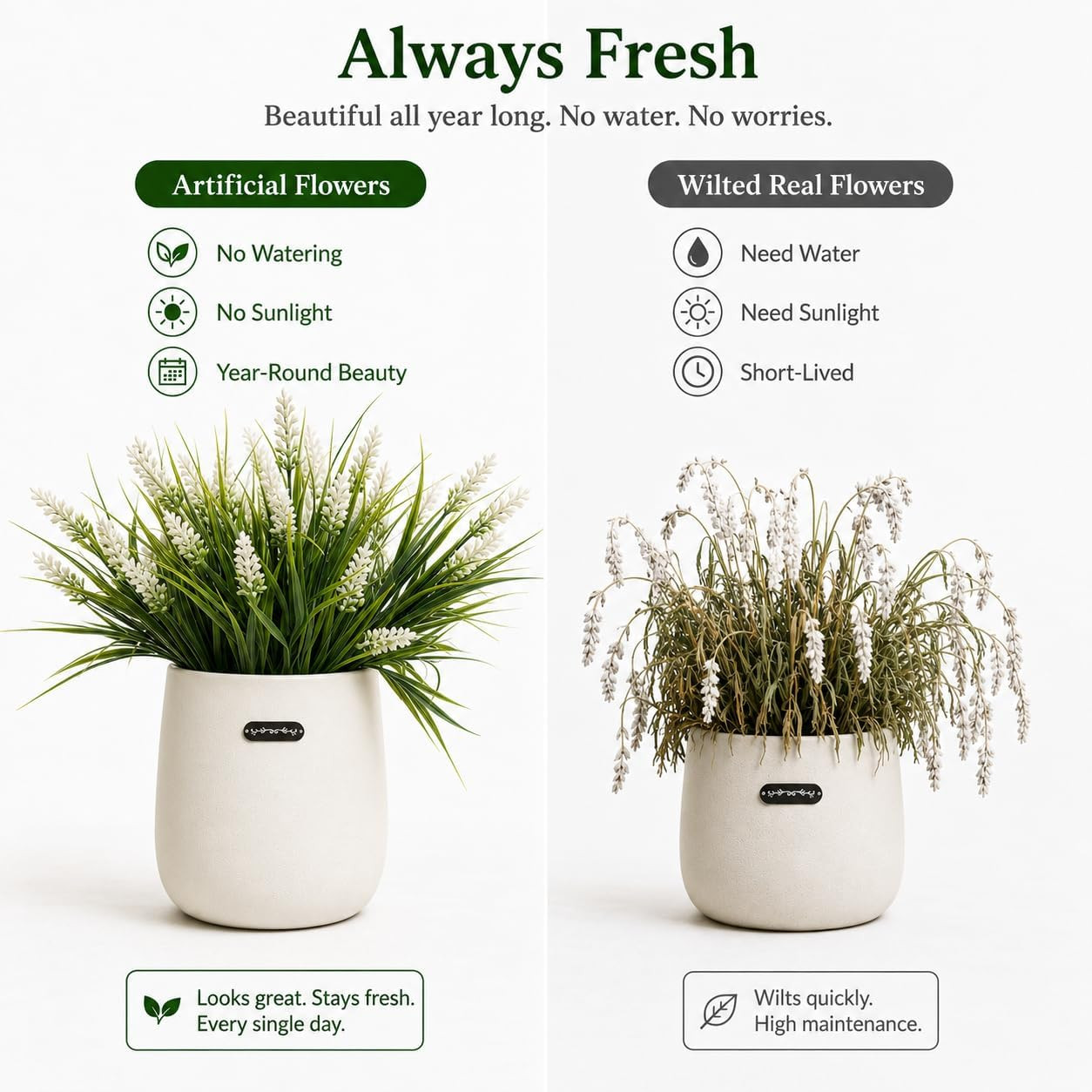 Artificial Monkey Grass with Flowers – UV Resistant Artificial Outdoor Plants, F