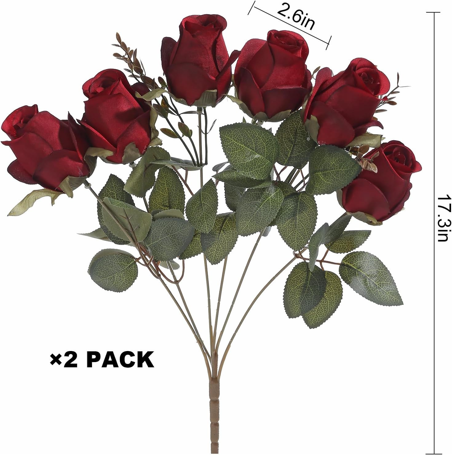 FlueHouzz Artificial Roses Flowers Fake Silk Rose Bouquet 12 Heads 2 Packs of Re