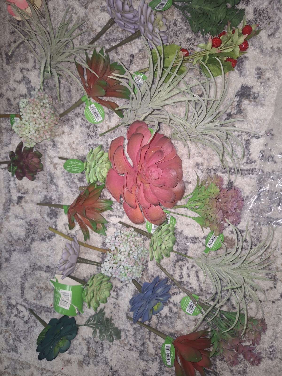 Plastic Faux Flower Lot Of Around 25 Pieces Most Are New With Tags.