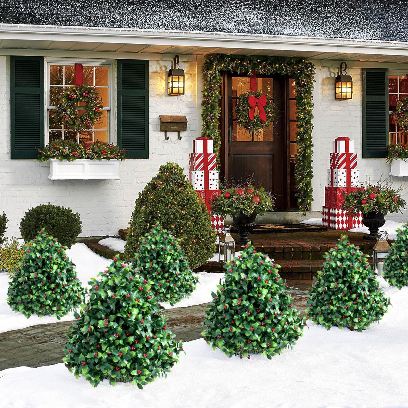 Artificial Topiaries Ball Trees with Red Fruit, 25 inch Set of 2 Faux Shrubs …