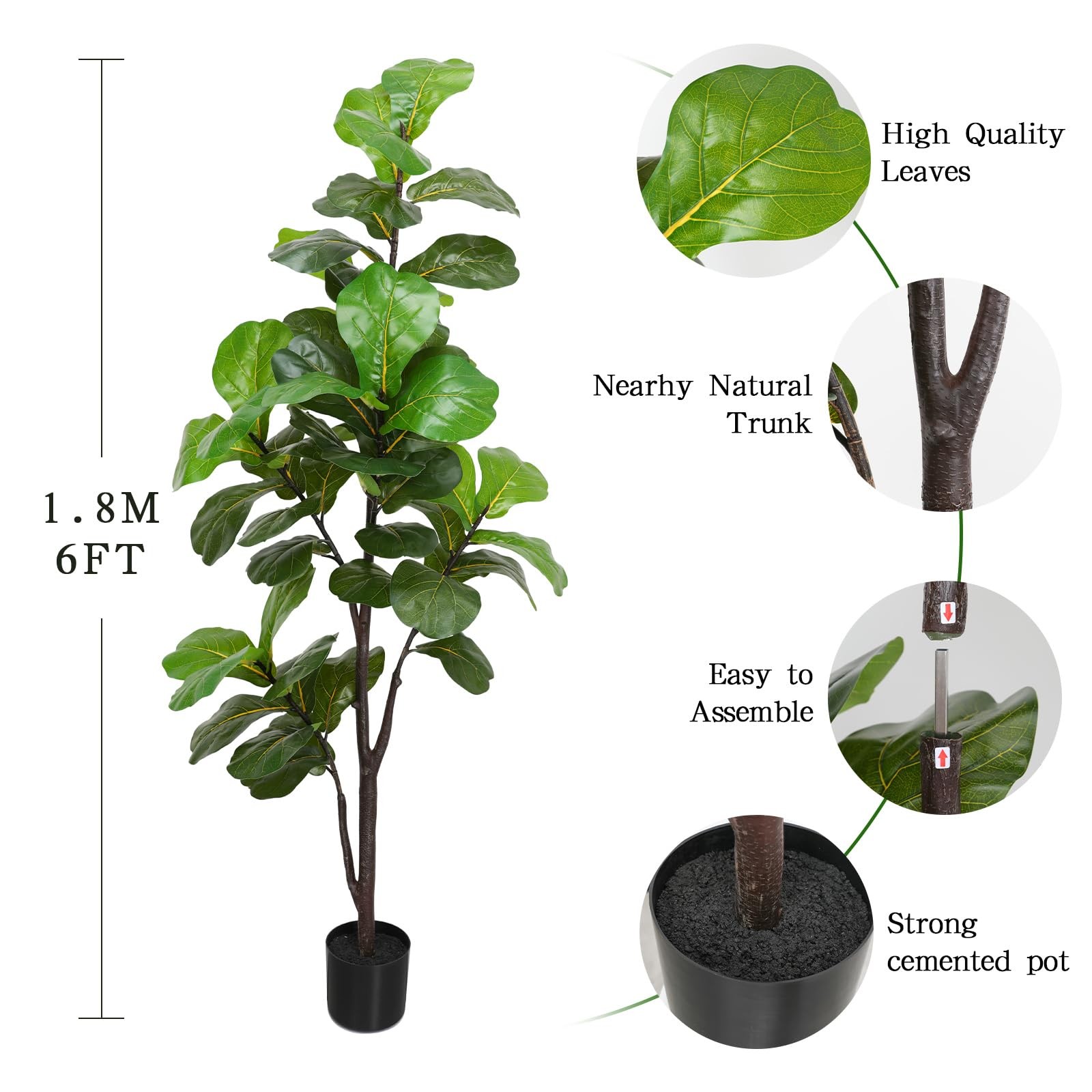 6ft Faux Fiddle Leaf Fig Treeartificial Ficus Lyrata Plant Tree With 86 Leavesfi