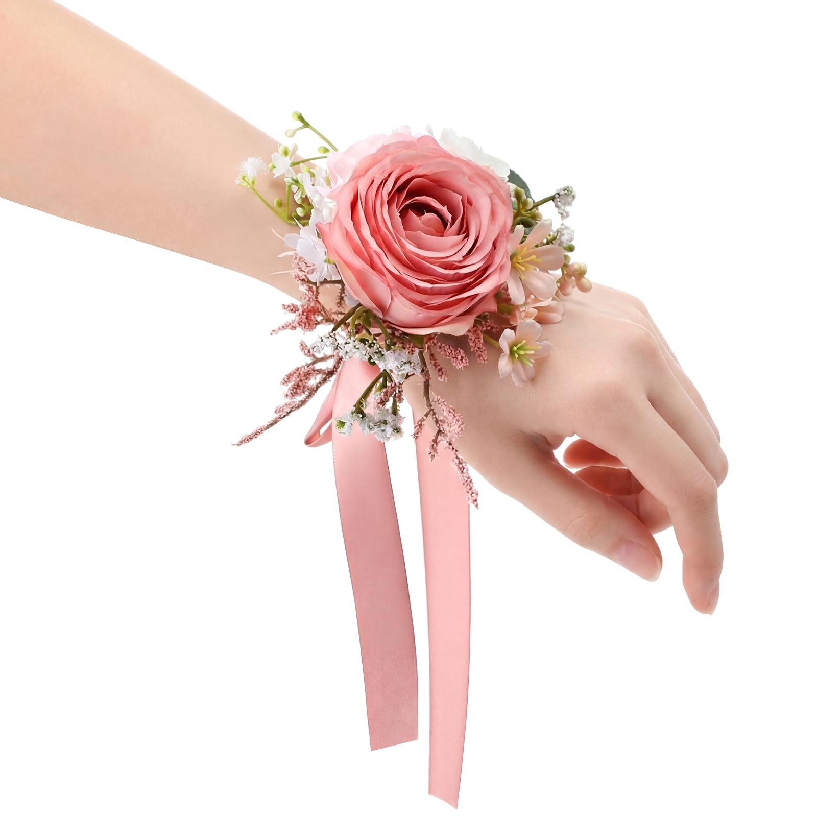 Dusty Pink Wrist Corsage Wedding Bridal Hand Flower Decor Prom 6 PCS
