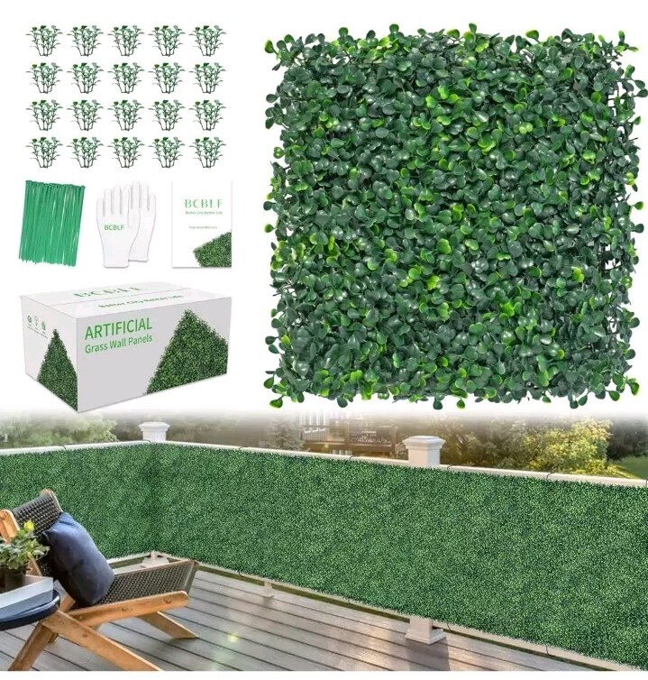10x10Inch 24Pcs Grass Wall Panels, 4 Layers UV-Anti Boxwood Greenery Decor