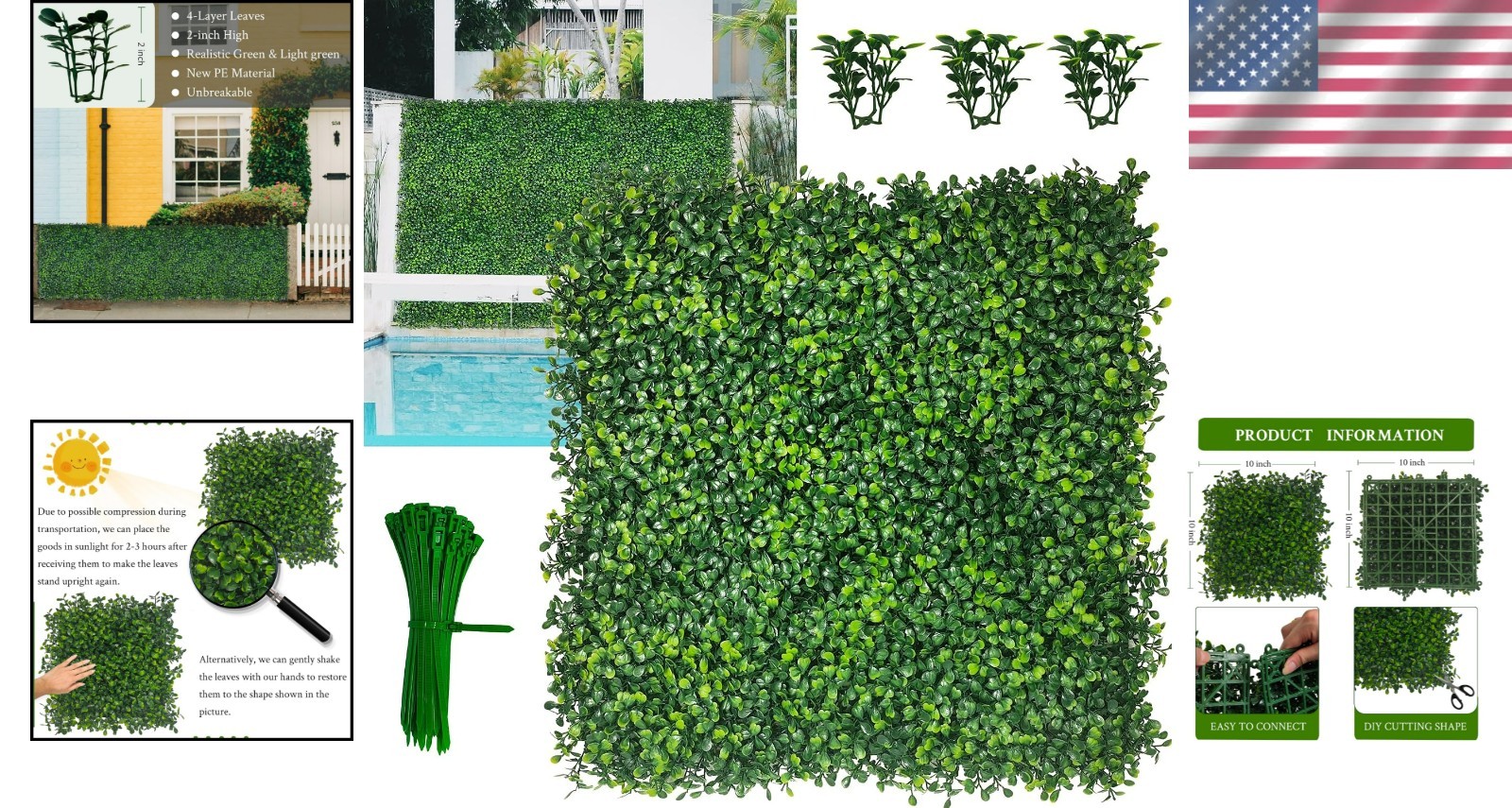UV-Resistant 10×10 Faux Boxwood Panel (12 P) for Elegant Indoor Outdoor Privacy