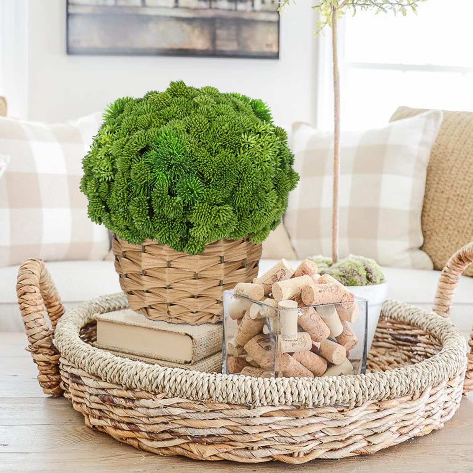 Succulent Plants Artificial Large Fake Succulent Arrangement with Rattan Bask…