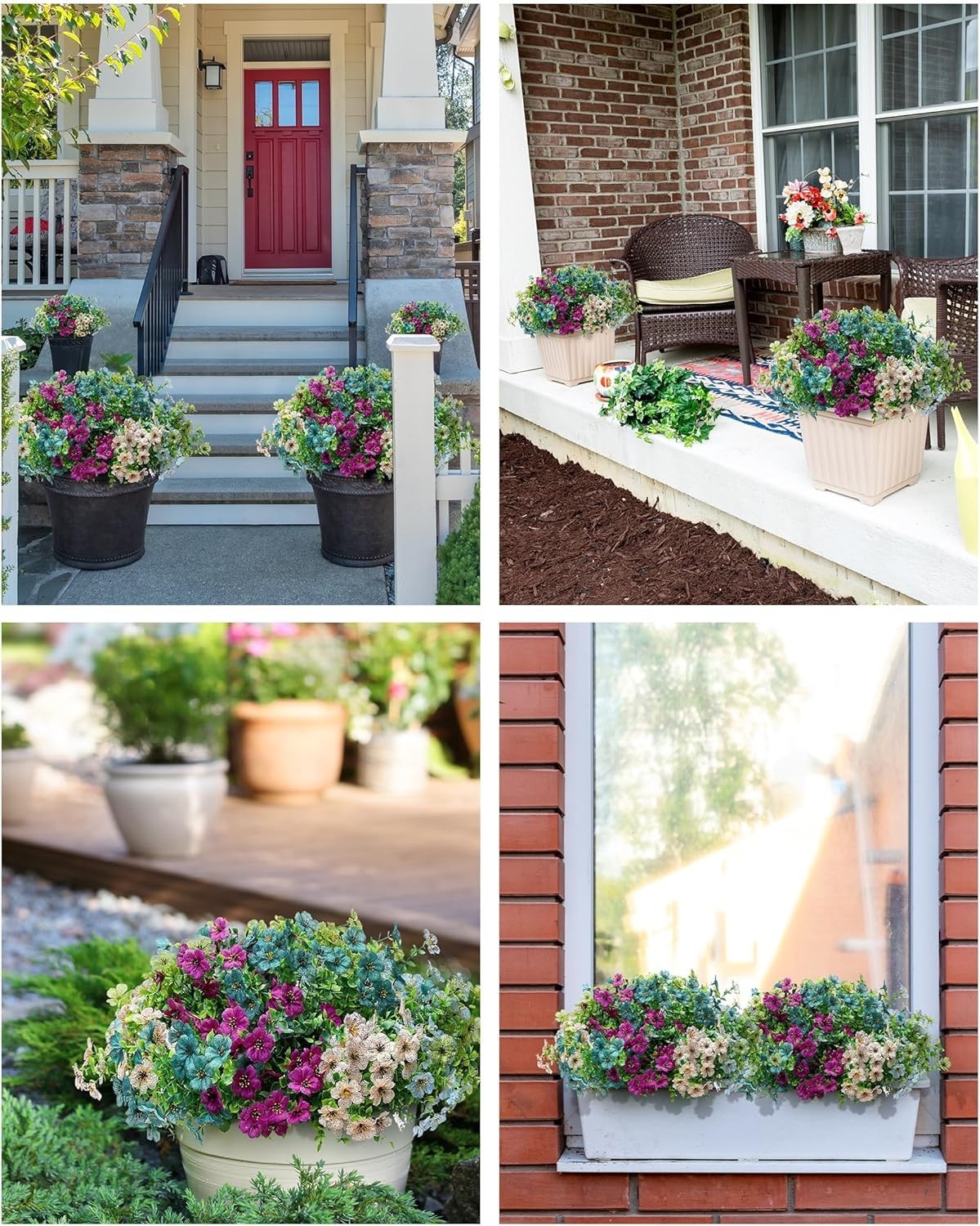 16 Bundles of UV-Resistant Faux Eucalyptus & Daisy Flowers for Outdoor Elegance