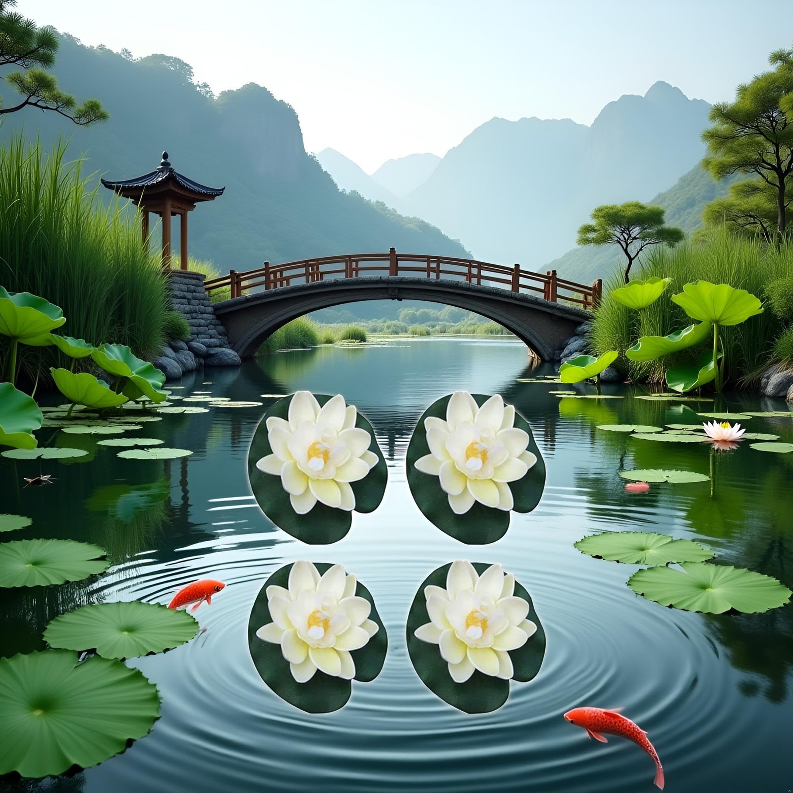 4 Pcs Artificial Floating Foam Lotus Flower with Water Lilys Pad Ornanments