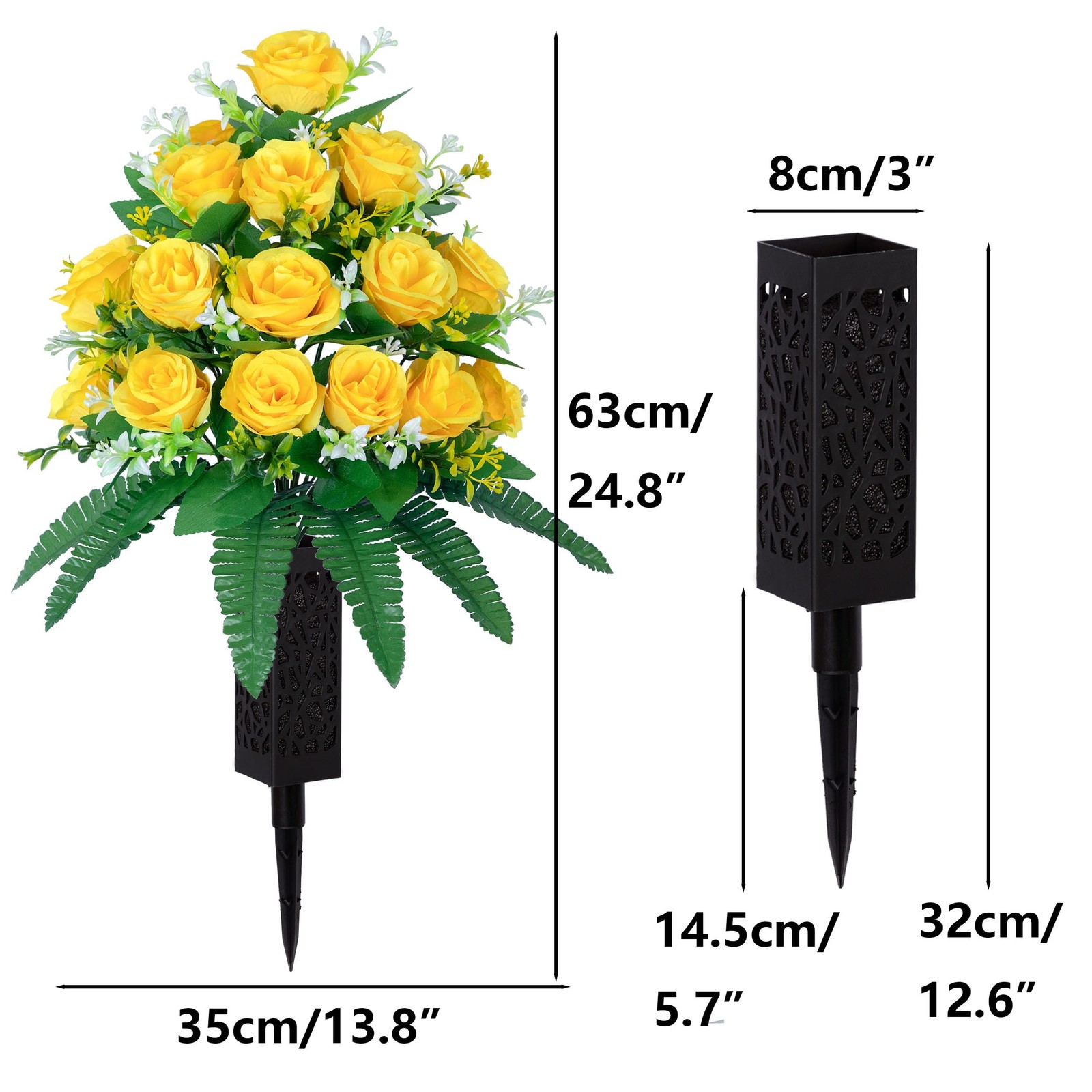 2 Sets of Artificial Cemetery Flowers， Outdoor Grave Decorations Roses