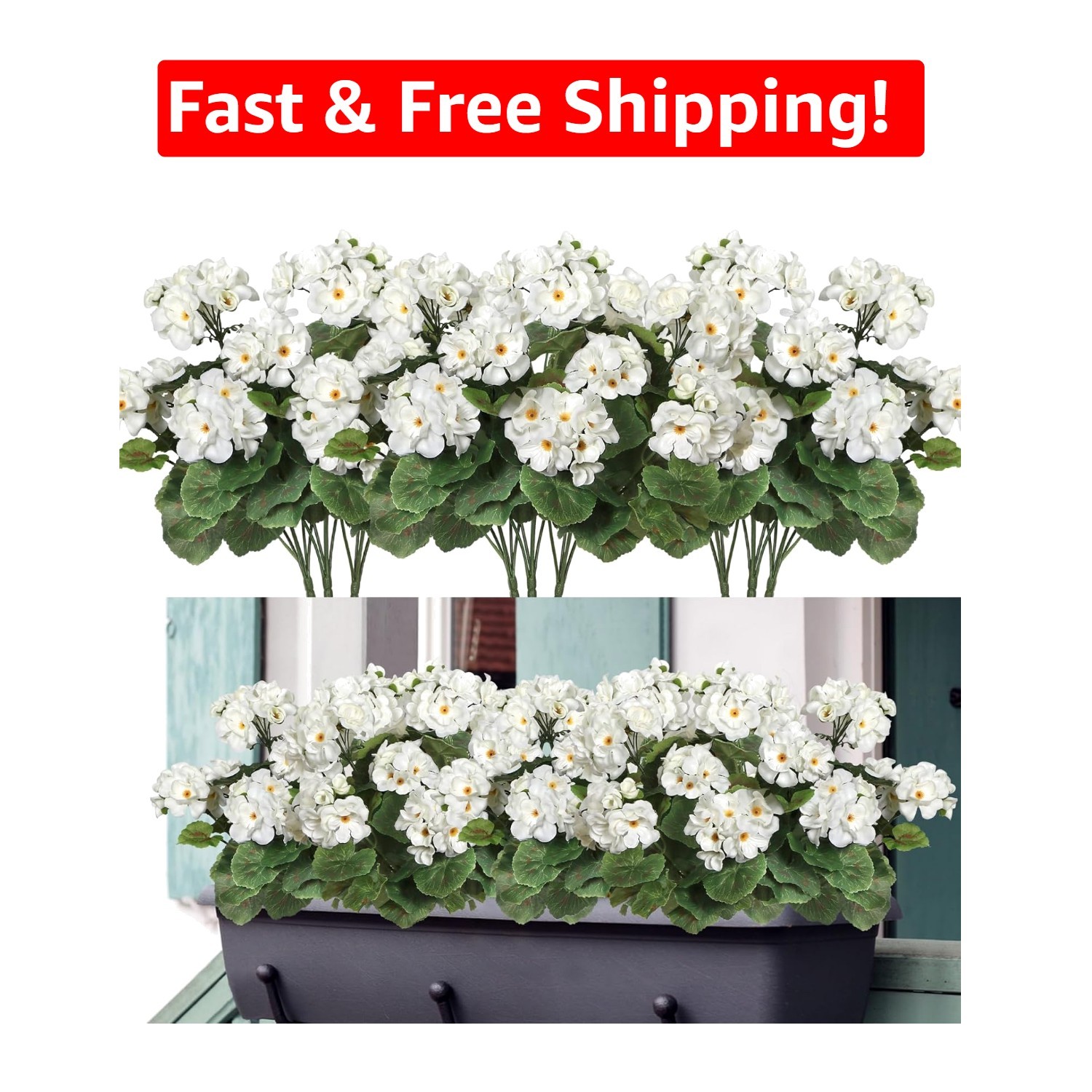 3 Pack UV Resistant Artificial Geranium Flowers for -Round Outdoor Beauty