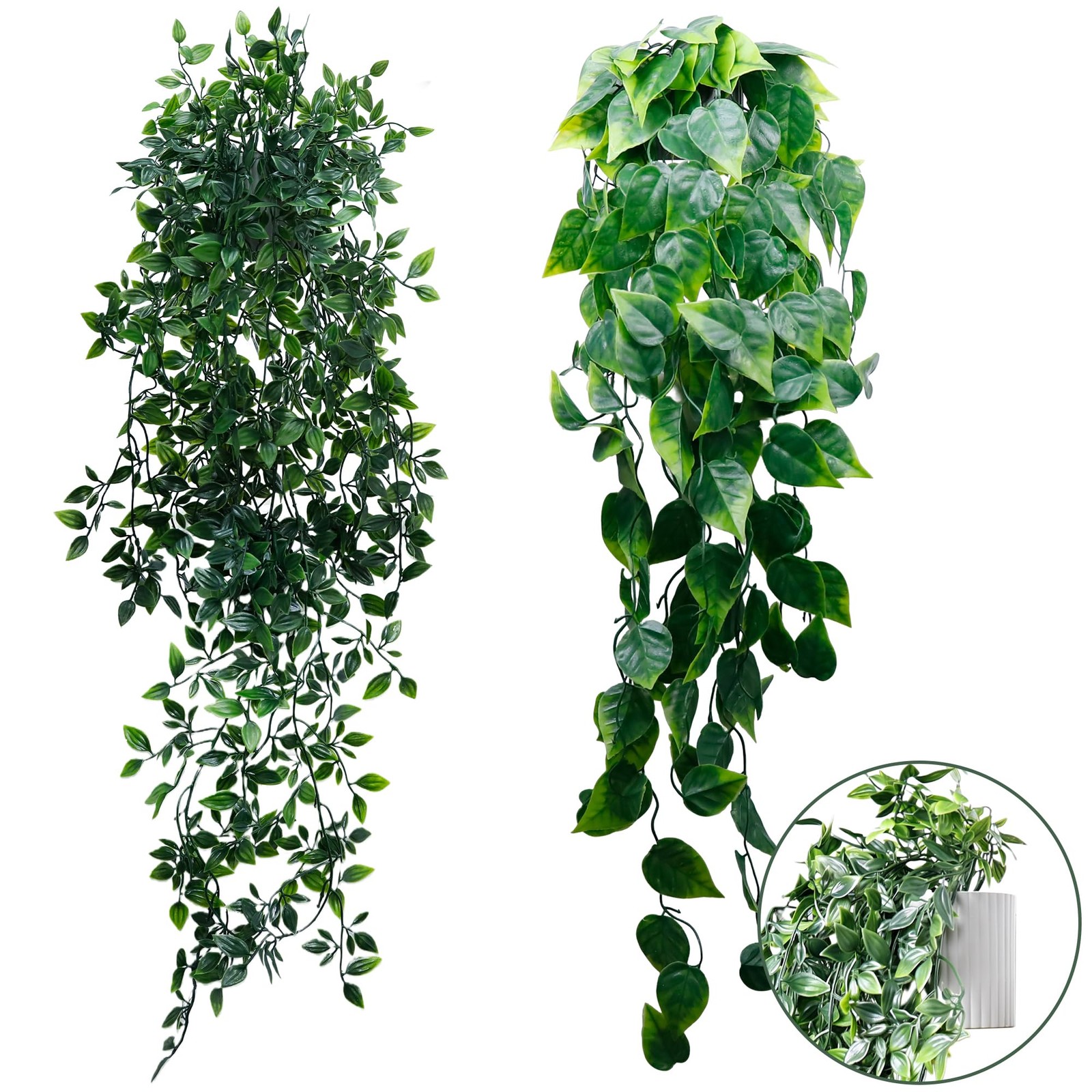 Artificial Hanging Plants for Shelf, 2-Pack Fake Potted Greenery Faux Mandala…