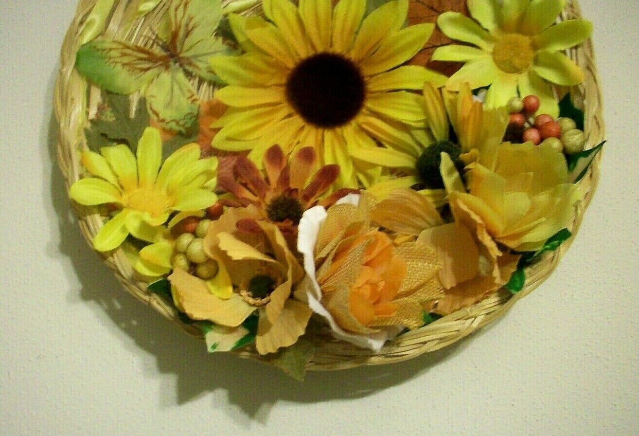 New Farmhouse Style Decorative 10″ Round Floral/Wicker Wall Decor/Yellows