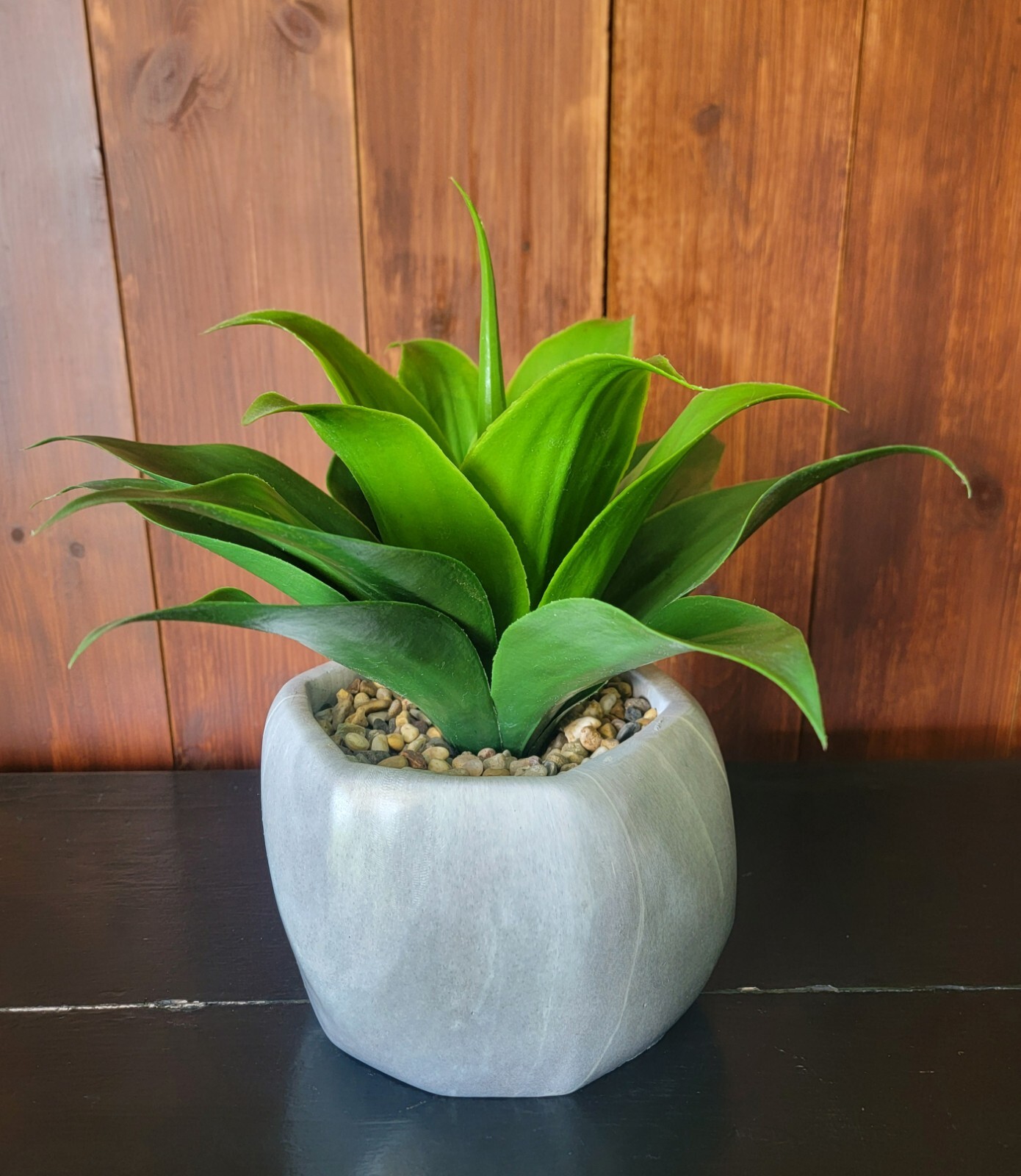 Large Artificial Green Leafy Plant Decor in Gray Hexagon Ceramic Pot 13.75″ Tall