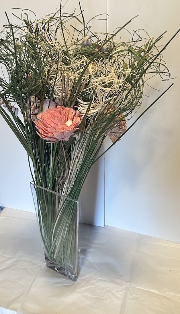 Artificial Flower And Ornamental Grass Display Glass Vase