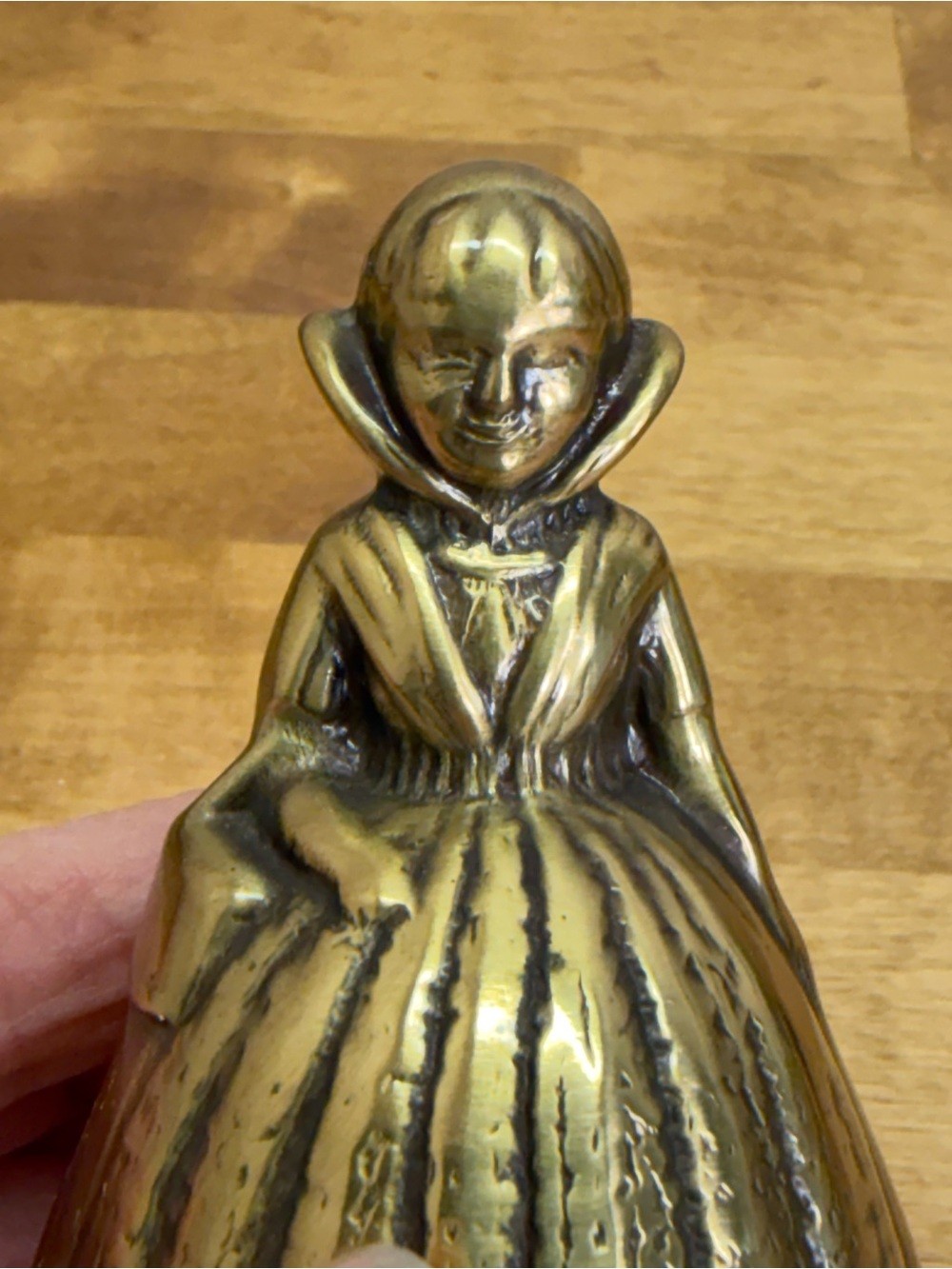 Vintage Solid Brass Crinoline Lady Bell Victorian Southern Belle Basket 3.25″