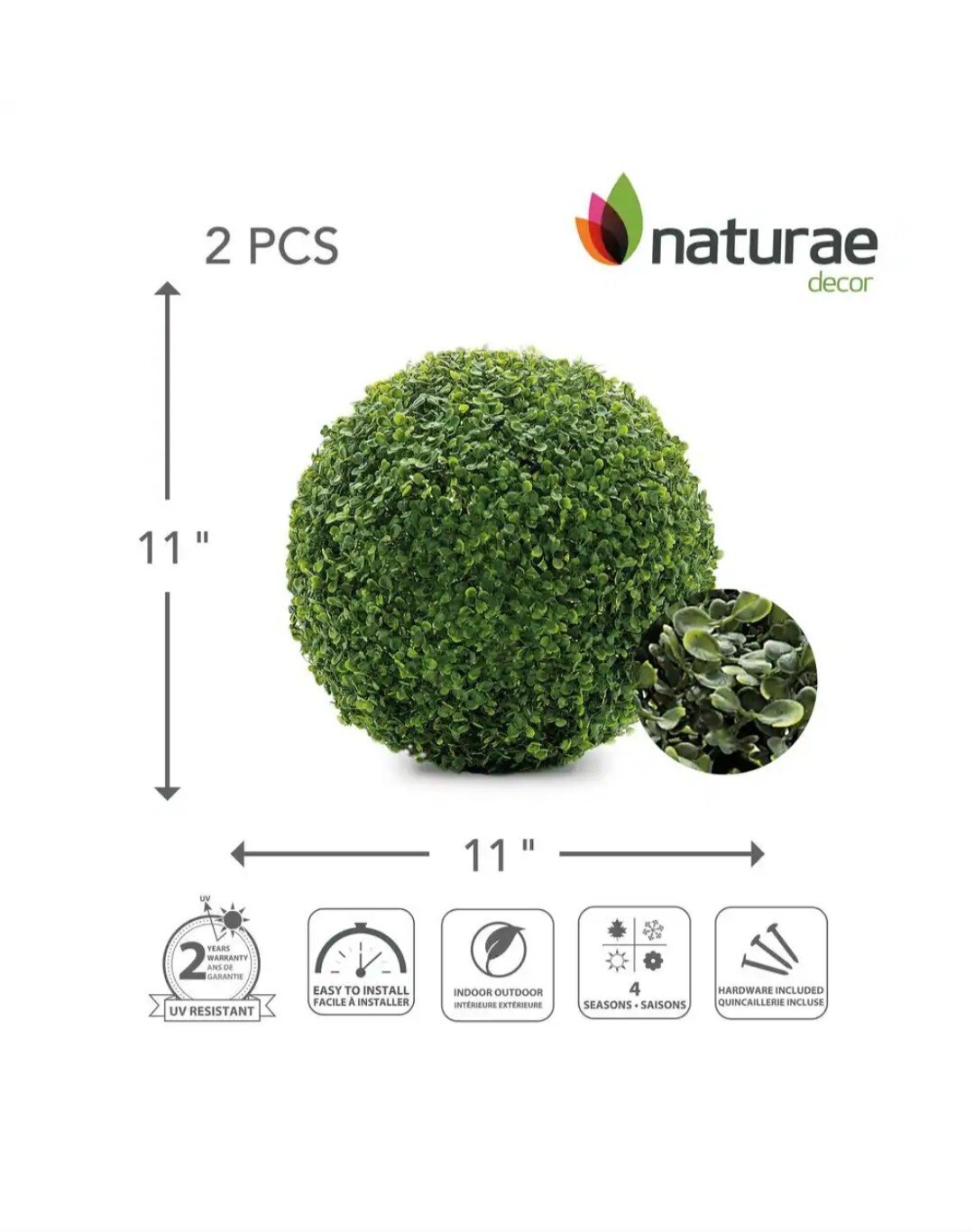 Boxwood 11 In. Artificial Foliage Ball Hedges 2 Pieces
