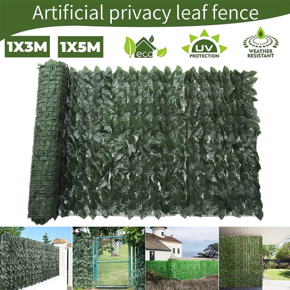 118″x39″ Roll Artificial Hedge Garden Fake Ivy Leaf Privacy Fence Screen Panel