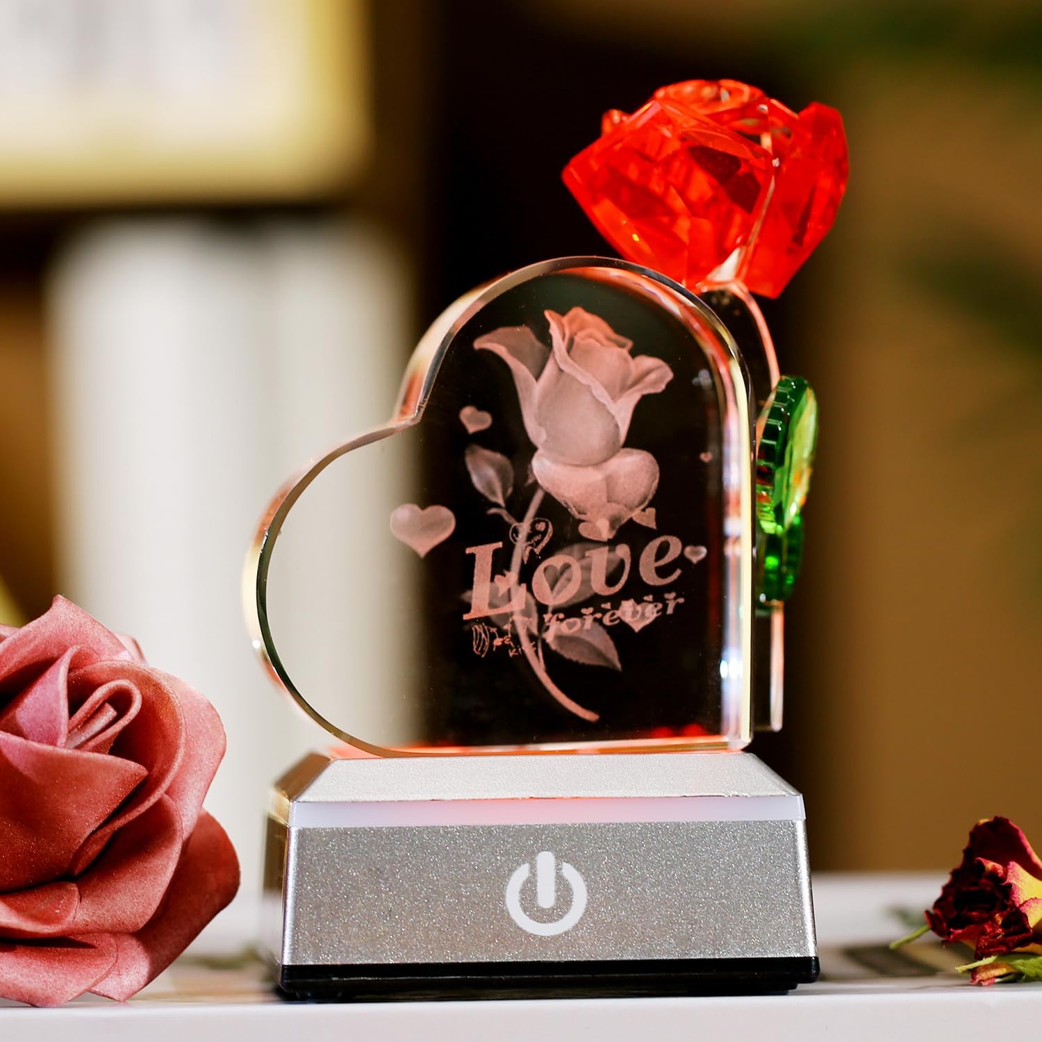 Crystal Heart Shaped Crystal Rose Valentines Day Home Decoration