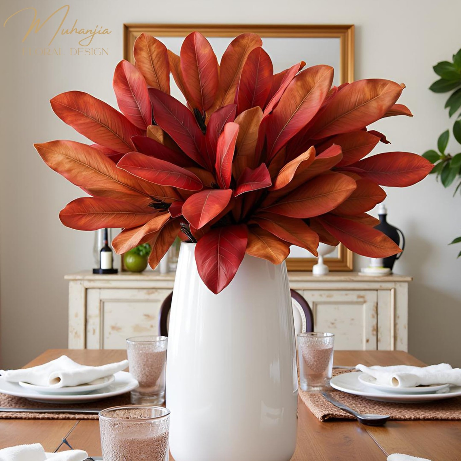 Magnolia Leaves 3D Artificial Magnolia Stems Branches for Vase Real Touch Fak…