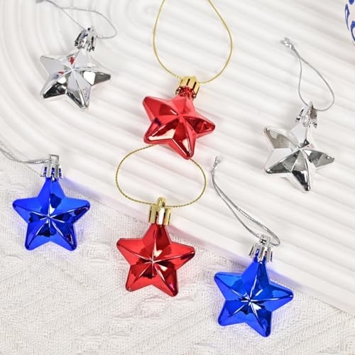 24 Pcs Mini Star Ornaments 4th of July Patriotic Hanging for Tree, Memorial