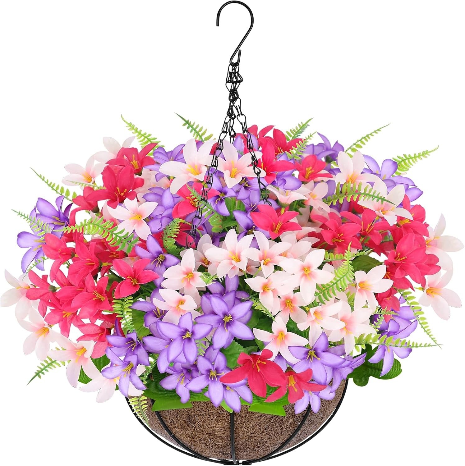 Artificial Faux Hanging Plants Flowers Basket for Outdoors Spring Summer Deco…