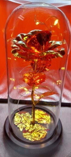 Galaxy Enchanted Golden Forever Rose Flower In Glass Dome W/Led Light Gift