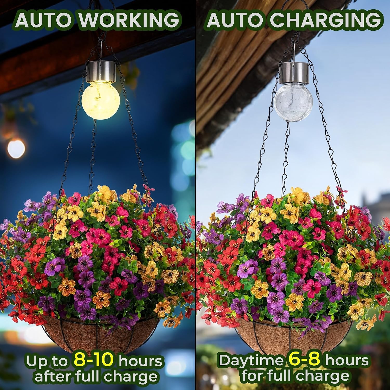Solar Planters,Artificial Faux Plants Flowers Basket for Summer Outdoor Decor…