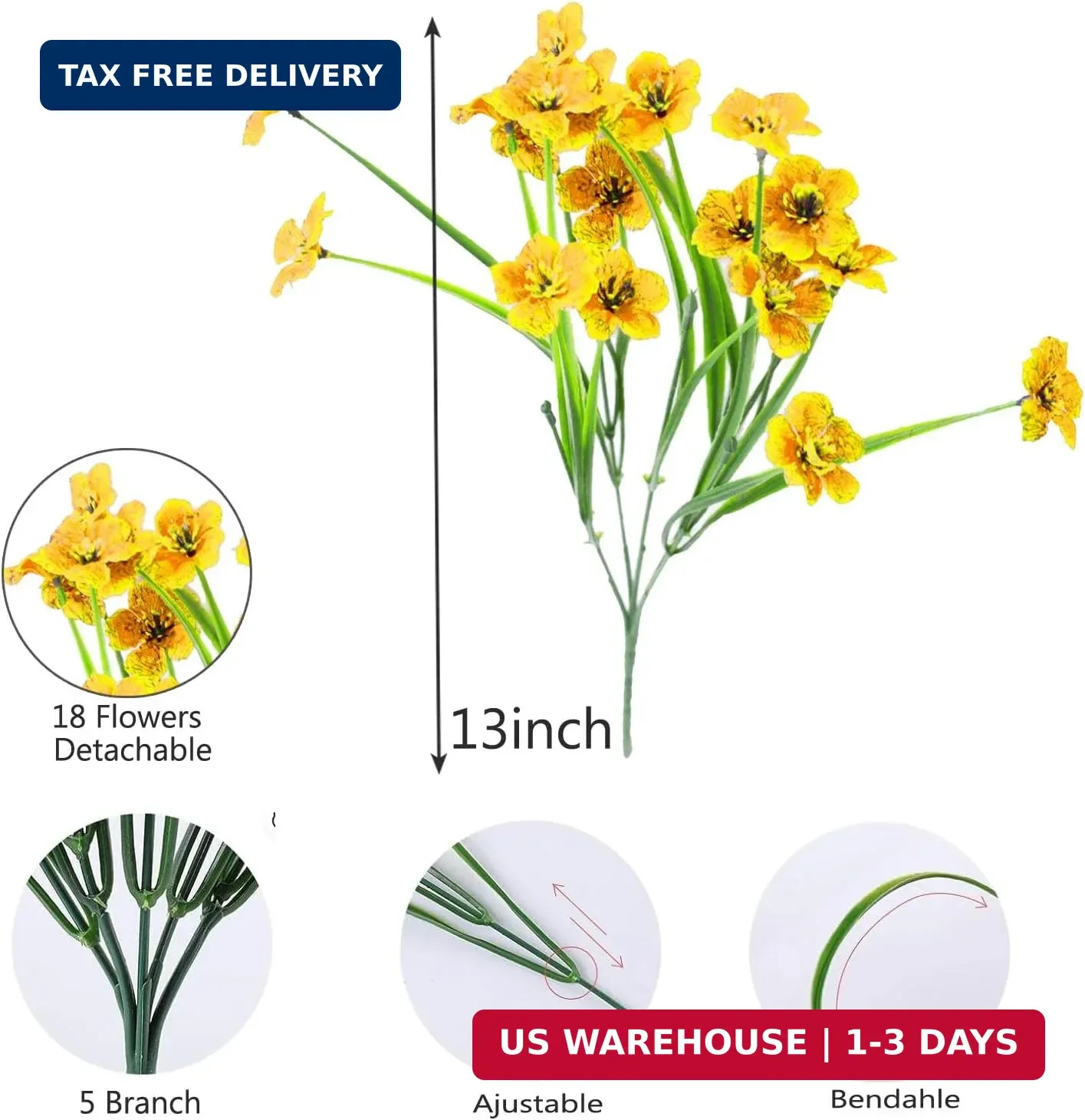 6Bundles Artificial Flowers for Outdoor,No Fade Fake Plastic Flowers Faux Plants