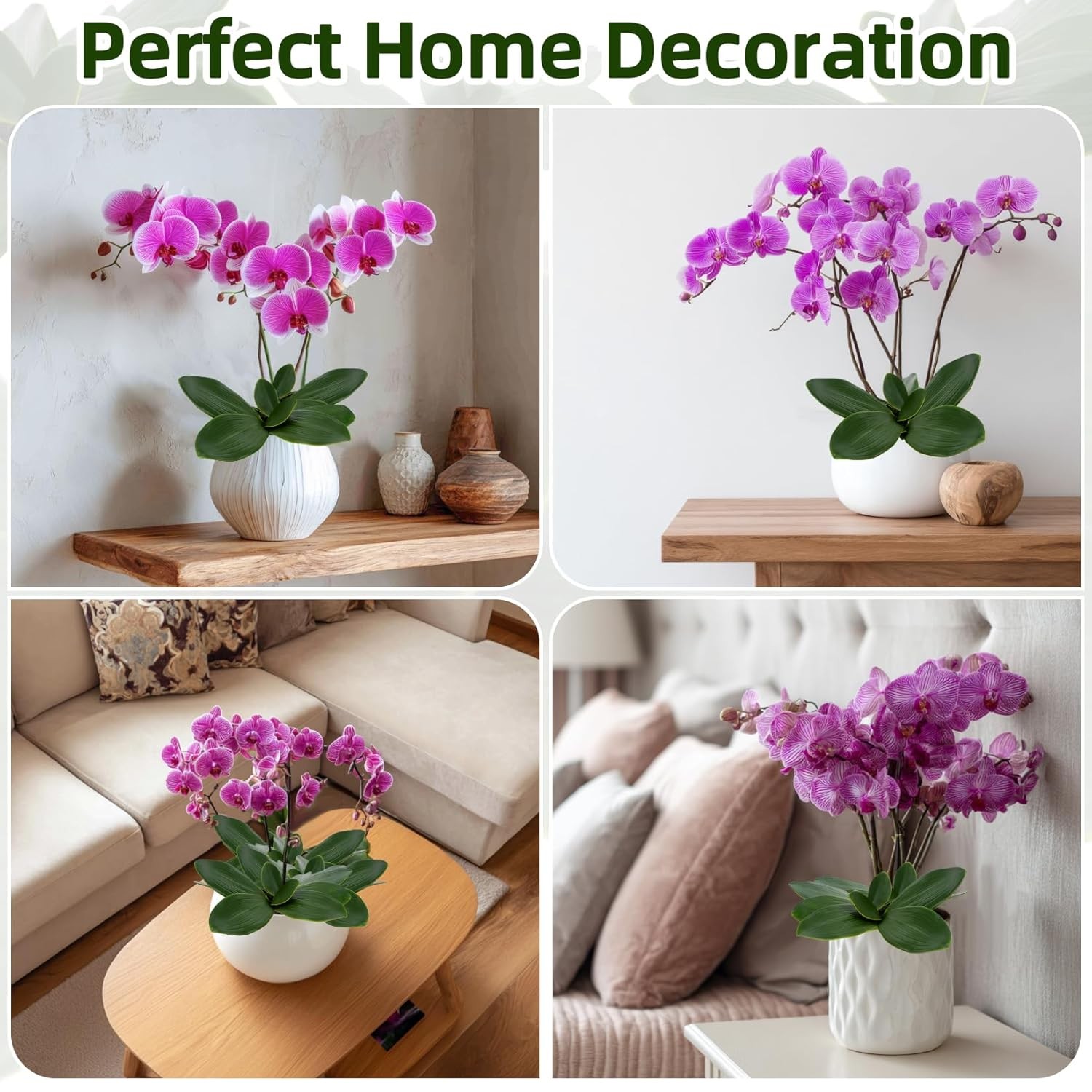 RAINFLOW 3PCS Artificial Orchid Leaves Lifelike Fake Phalaenopsis (72 chars)