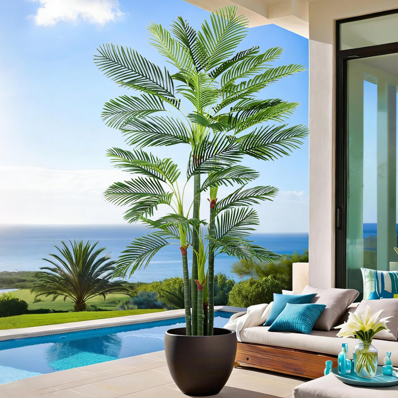 Artificial Palm Tree 9FT(108in) Tall Faux Tree with Large Trunks and 35 Reali…
