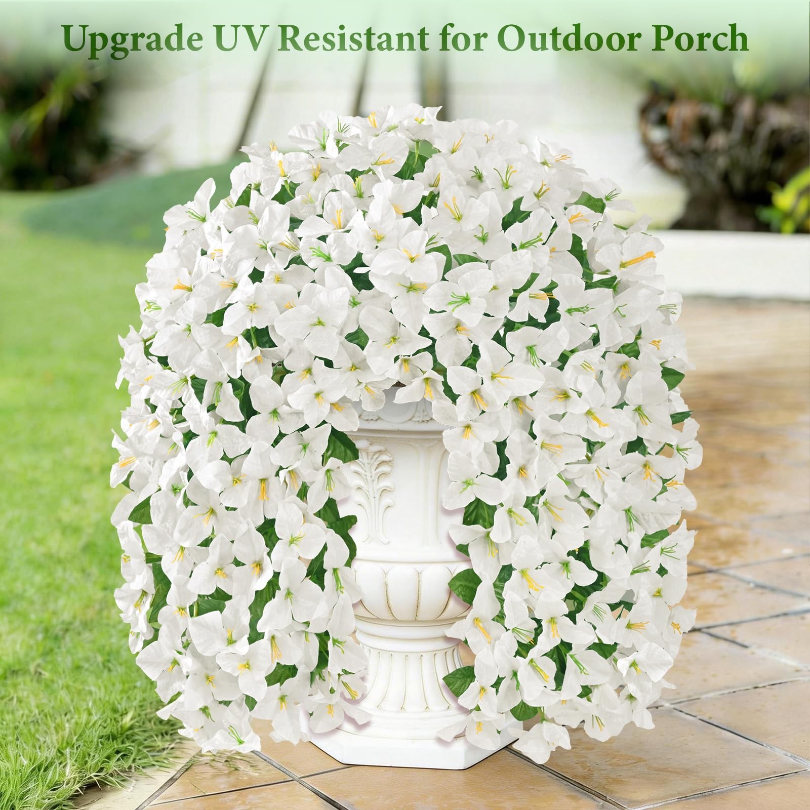2Pcs Faux Artificial Bougainvillea Flowers for Outdoors, UV Resistant Artific…